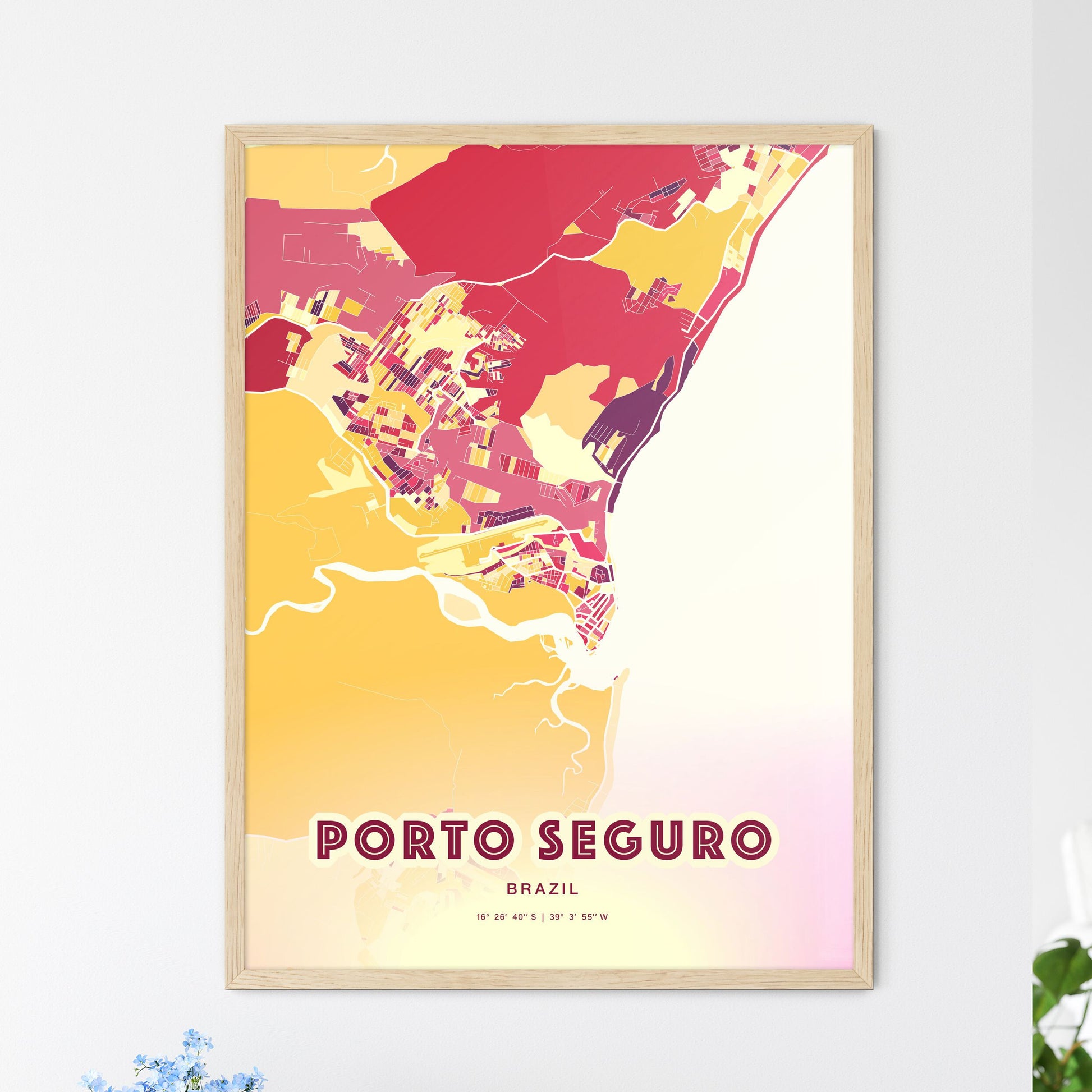 Colorful PORTO SEGURO BRAZIL Fine Art Map Hot Red