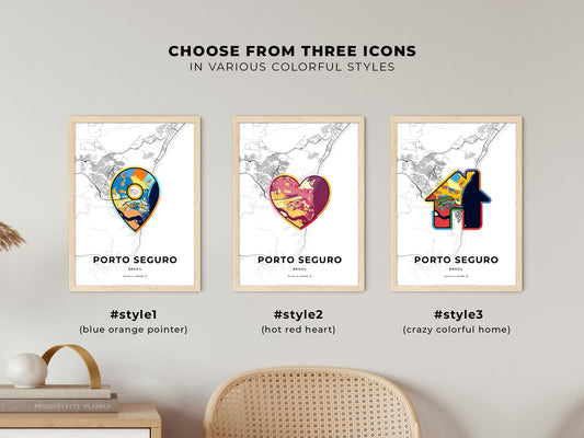 Porto Seguro Brazil maps with colorful icons