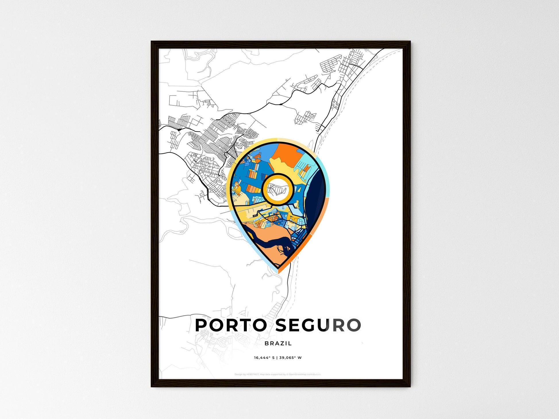 Porto Seguro Brazil wedding art map with pointer icon