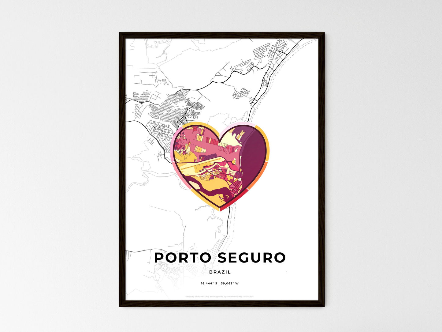 Porto Seguro Brazil wedding art map with heart icon