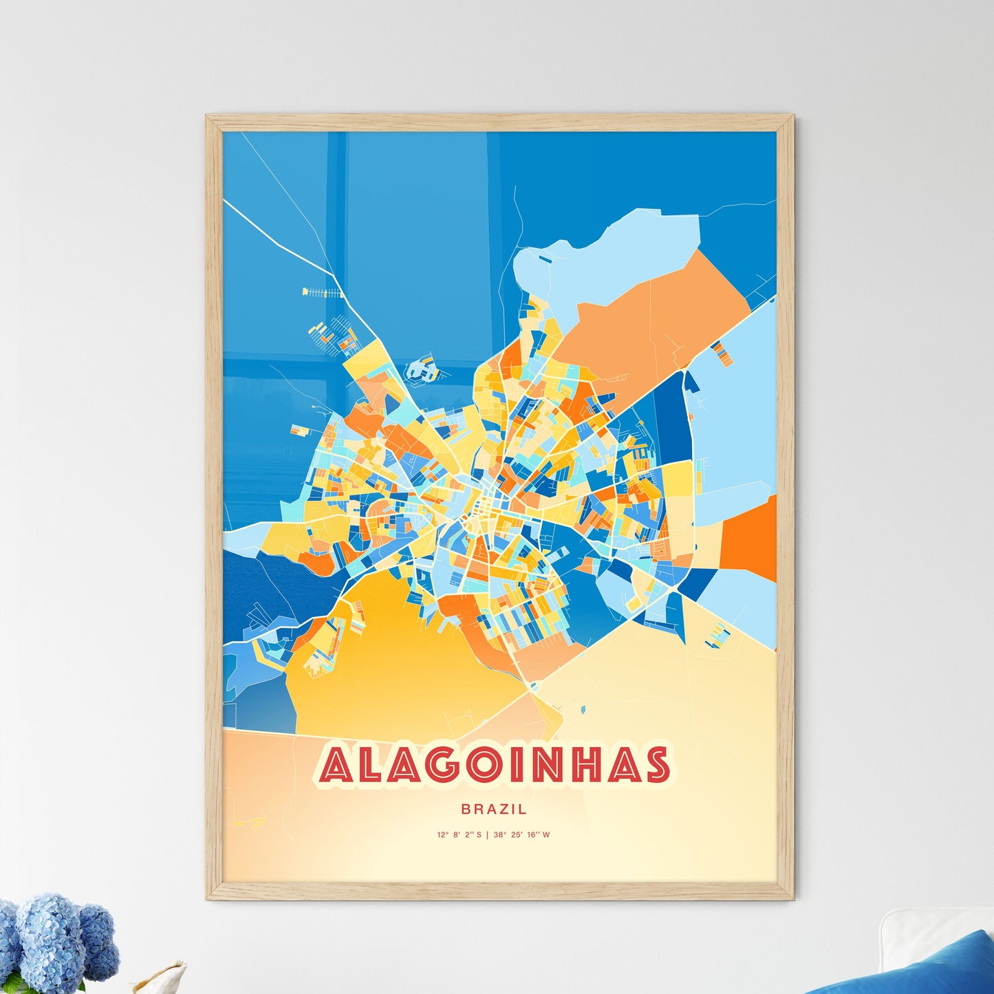 Colorful ALAGOINHAS BRAZIL Fine Art Map Blue Orange