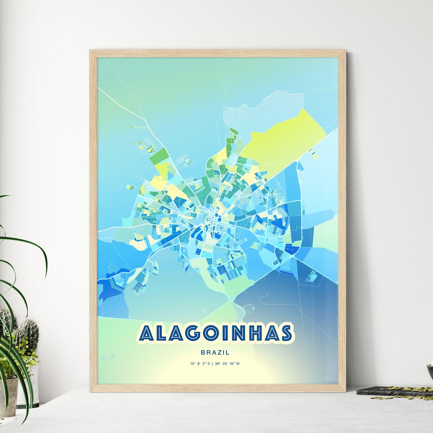 Colorful ALAGOINHAS BRAZIL Fine Art Map Cool Blue