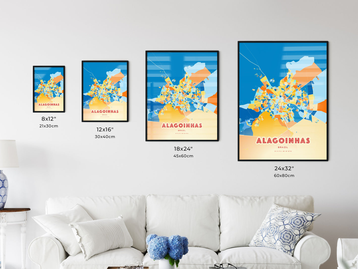 Colorful ALAGOINHAS BRAZIL Fine Art Map Blue Orange