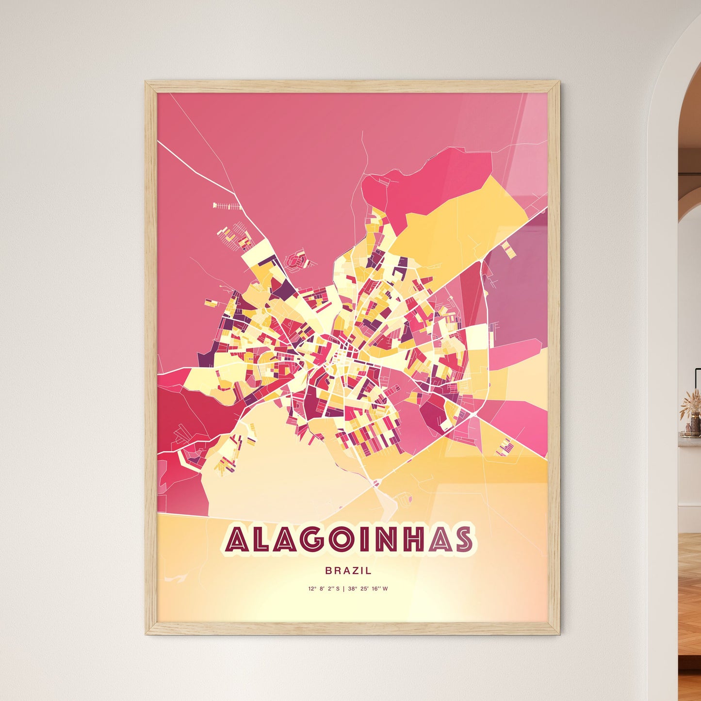 Colorful ALAGOINHAS BRAZIL Fine Art Map Hot Red