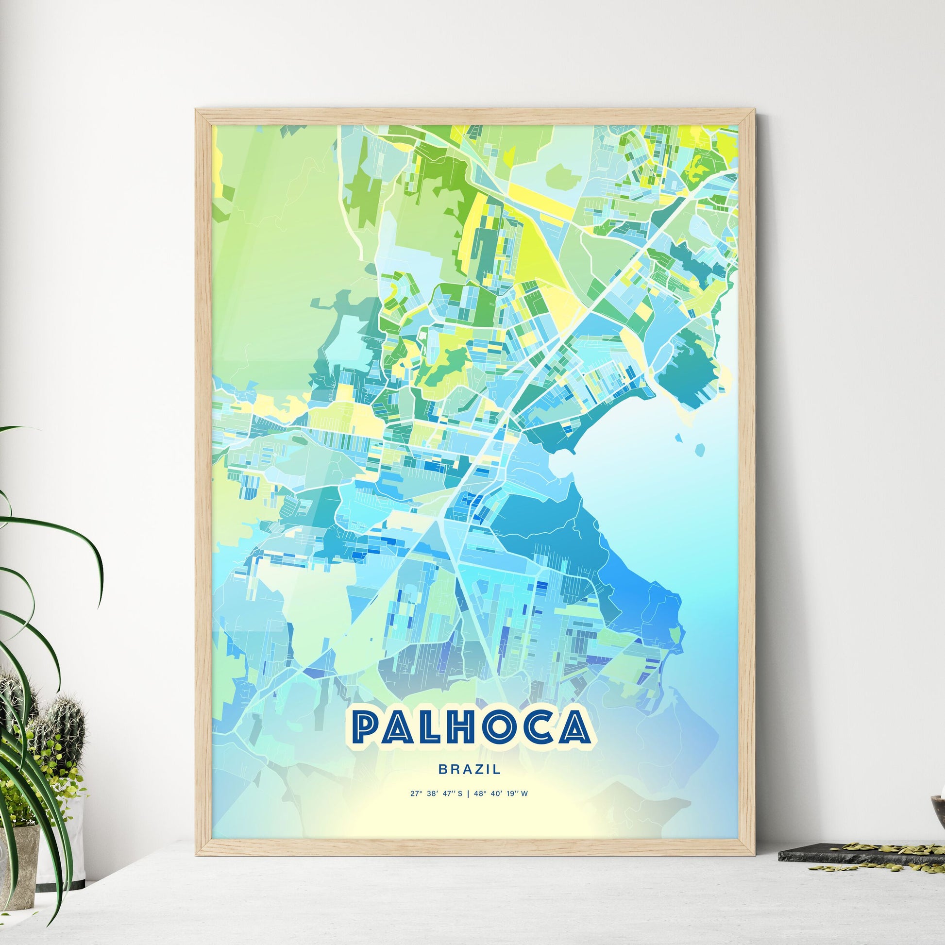 Colorful PALHOCA BRAZIL Fine Art Map Cool Blue