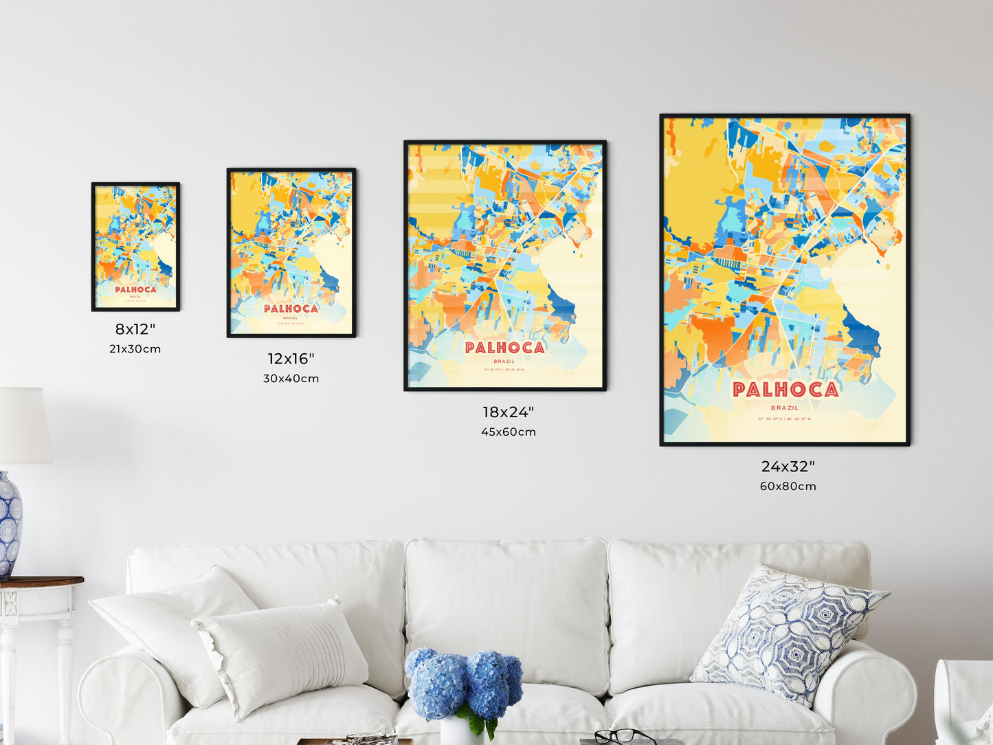 Colorful PALHOCA BRAZIL Fine Art Map Blue Orange