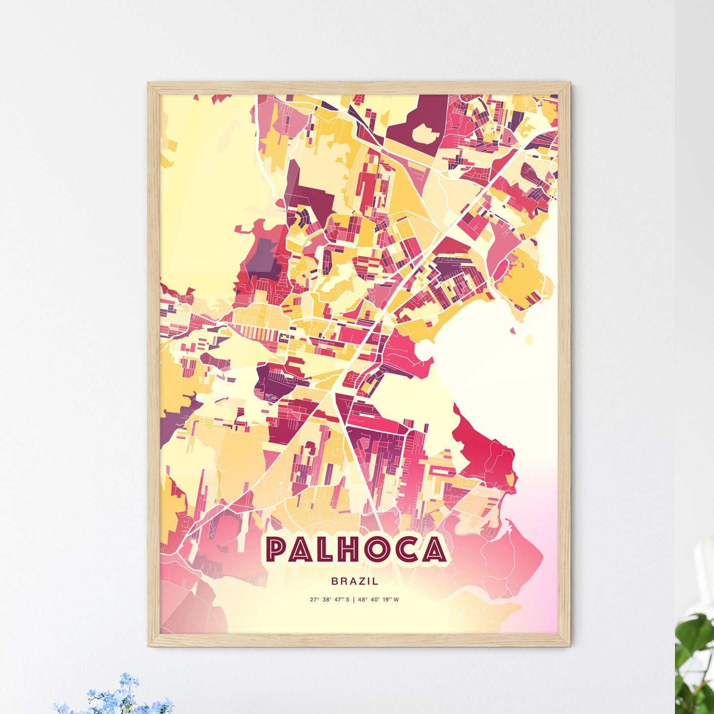 Colorful PALHOCA BRAZIL Fine Art Map Hot Red