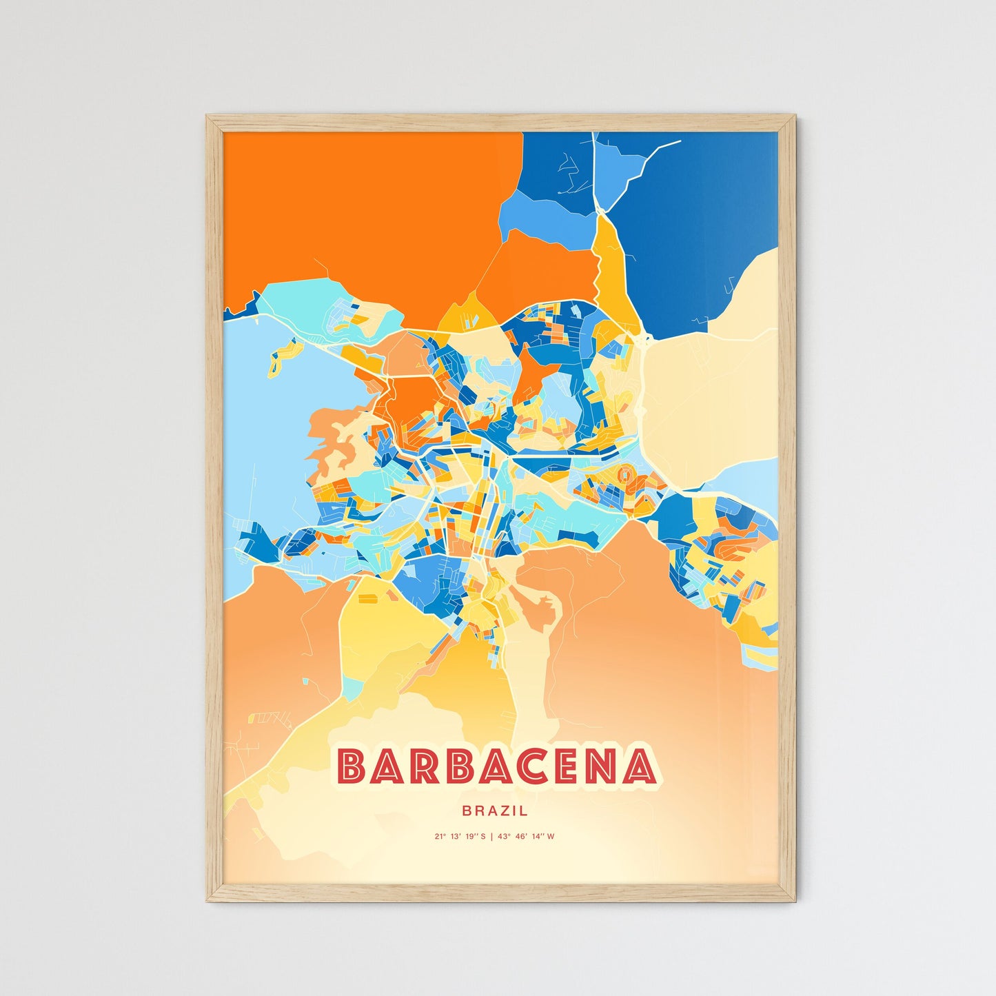 Colorful BARBACENA BRAZIL Fine Art Map Blue Orange