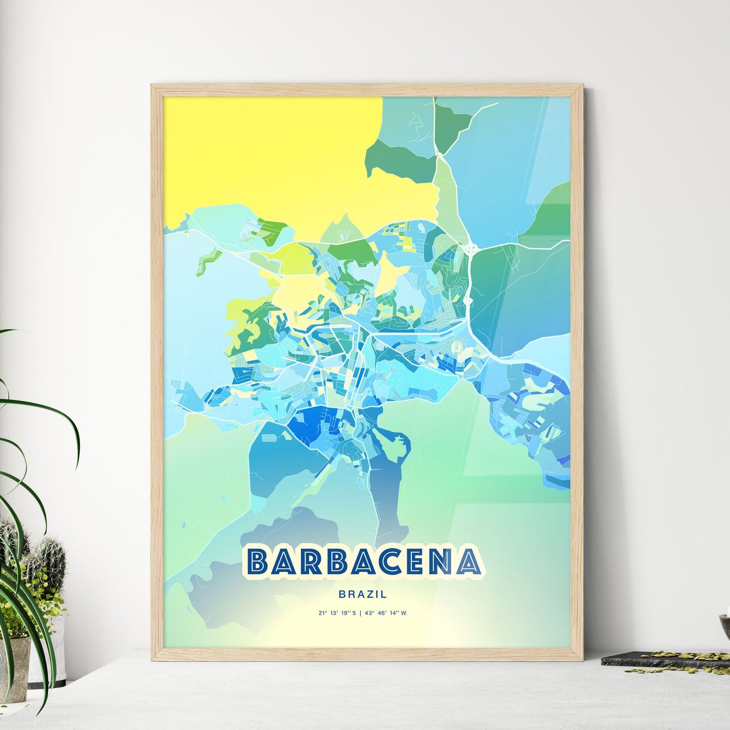 Colorful BARBACENA BRAZIL Fine Art Map Cool Blue