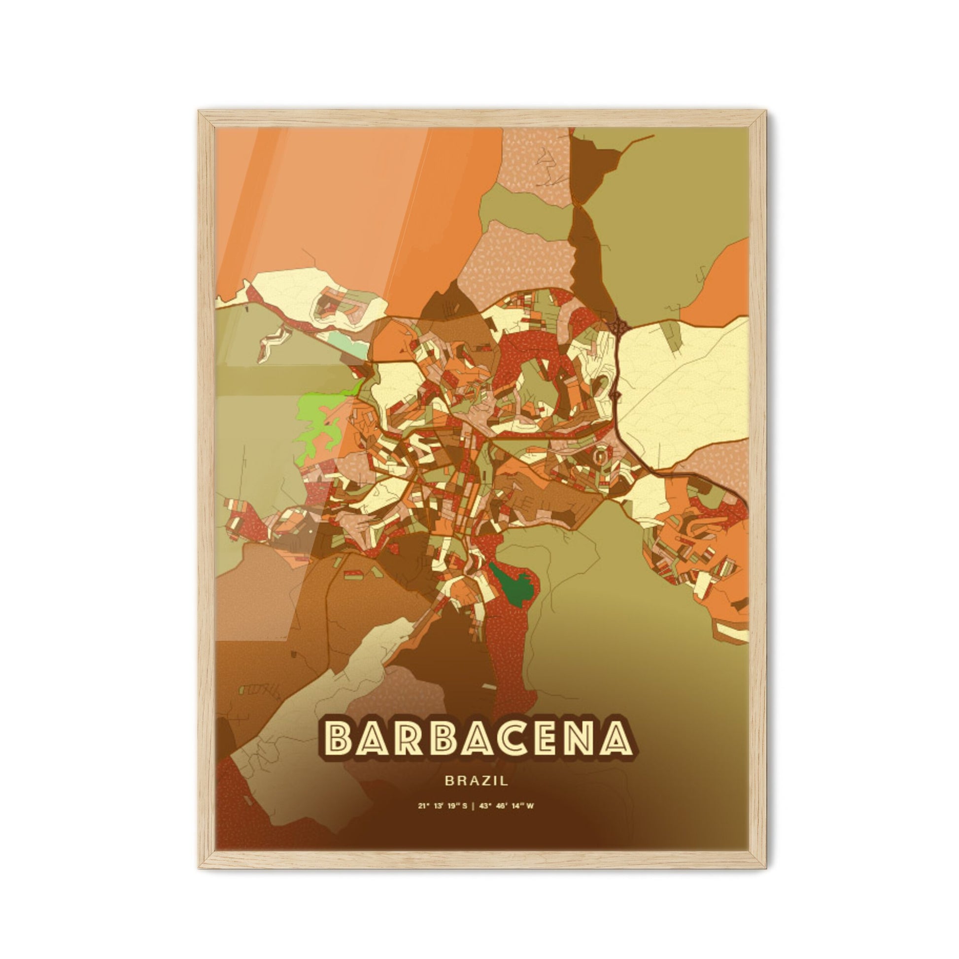 Colorful BARBACENA BRAZIL Fine Art Map Farmhouse