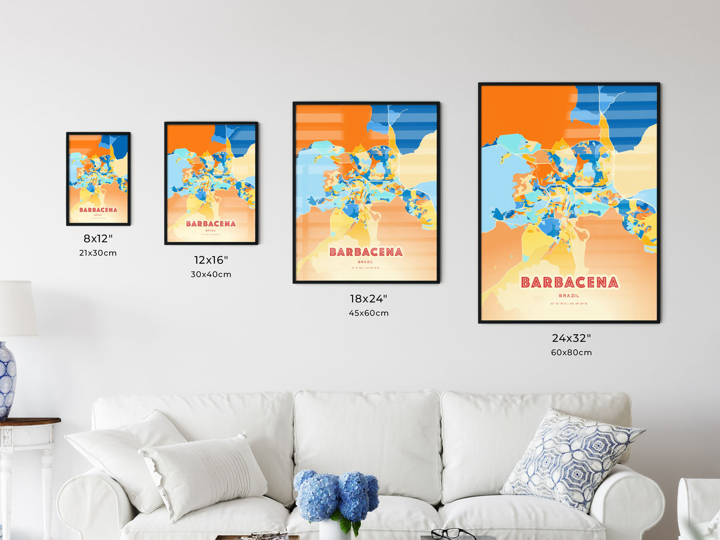 Colorful BARBACENA BRAZIL Fine Art Map Blue Orange