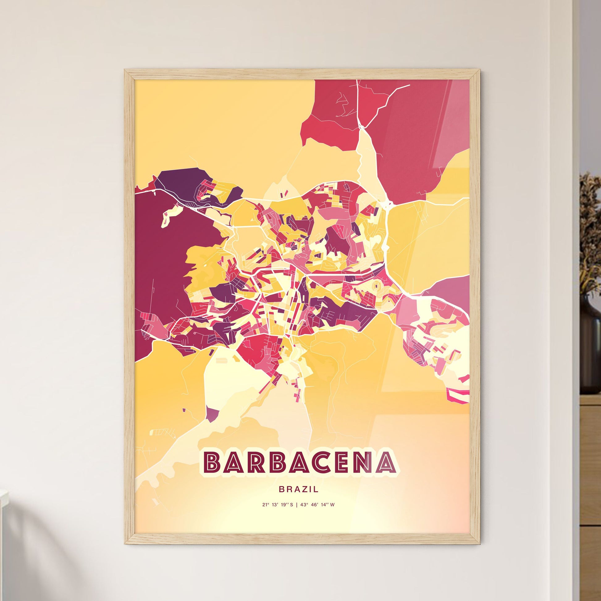 Colorful BARBACENA BRAZIL Fine Art Map Hot Red