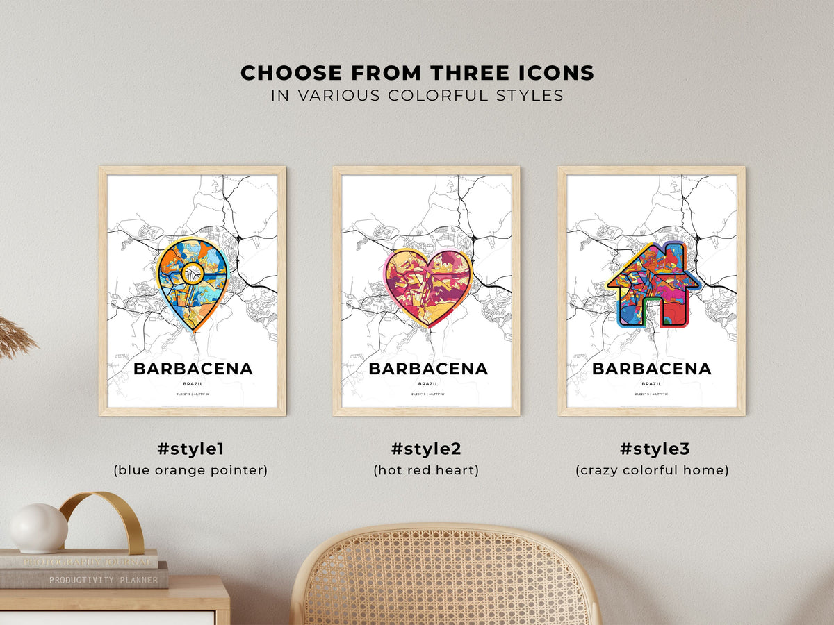 Barbacena Brazil maps with colorful icons