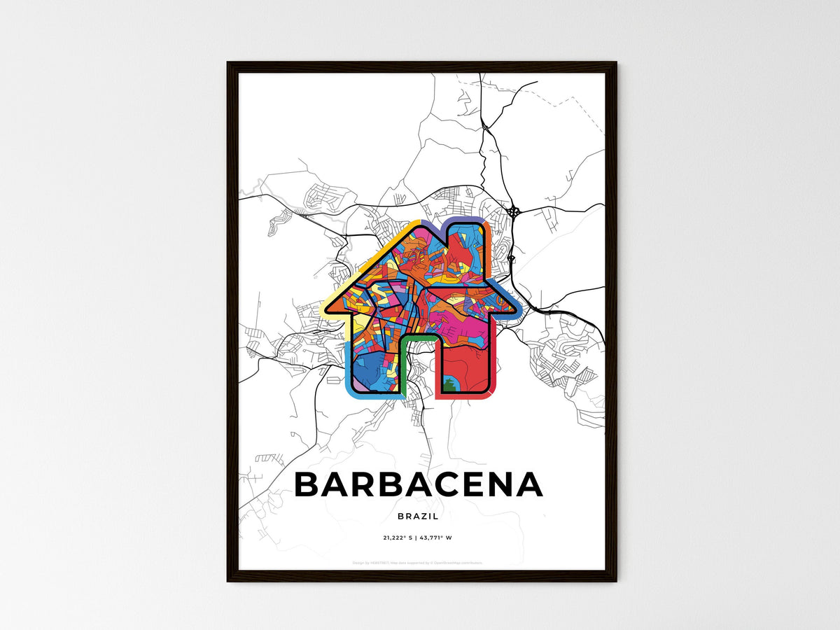 Barbacena Brazil wedding art map with home icon