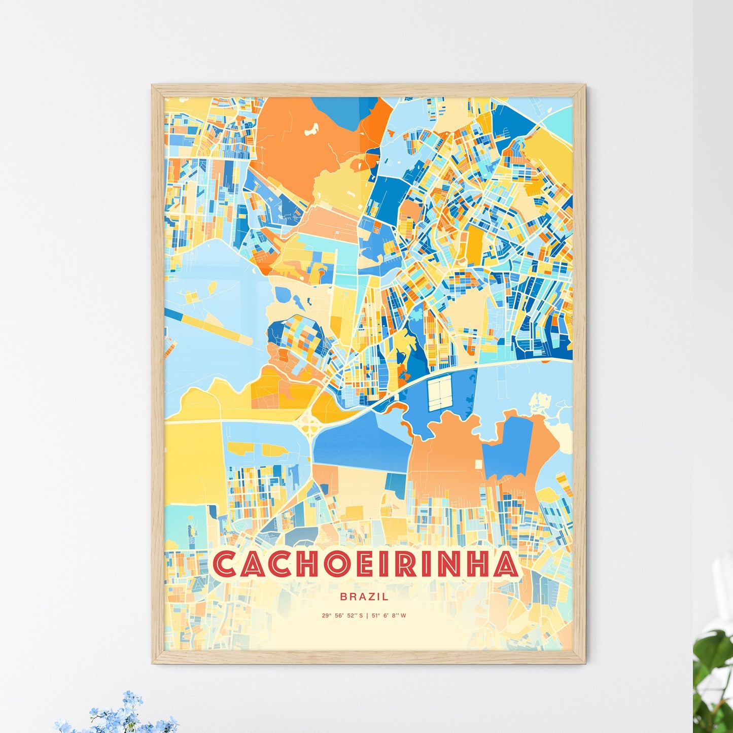 Colorful CACHOEIRINHA BRAZIL Fine Art Map Blue Orange