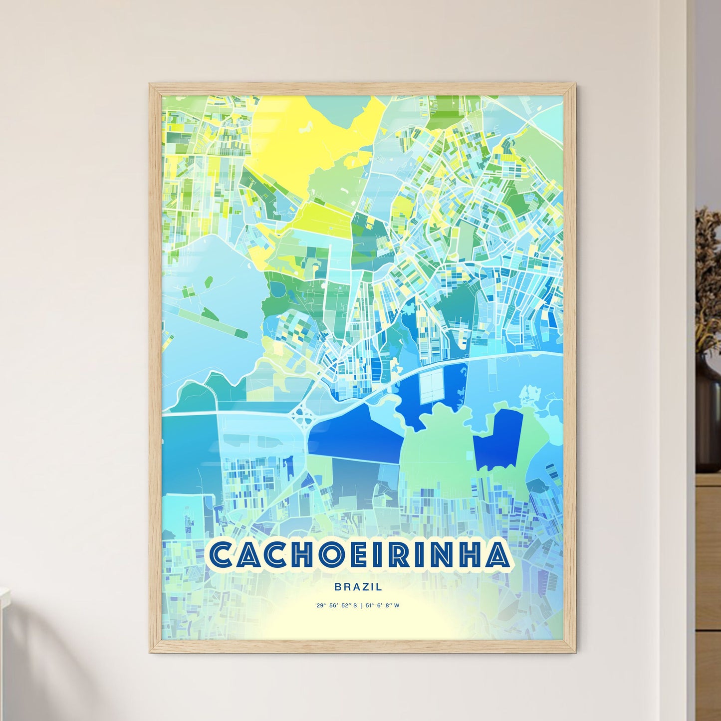 Colorful CACHOEIRINHA BRAZIL Fine Art Map Cool Blue