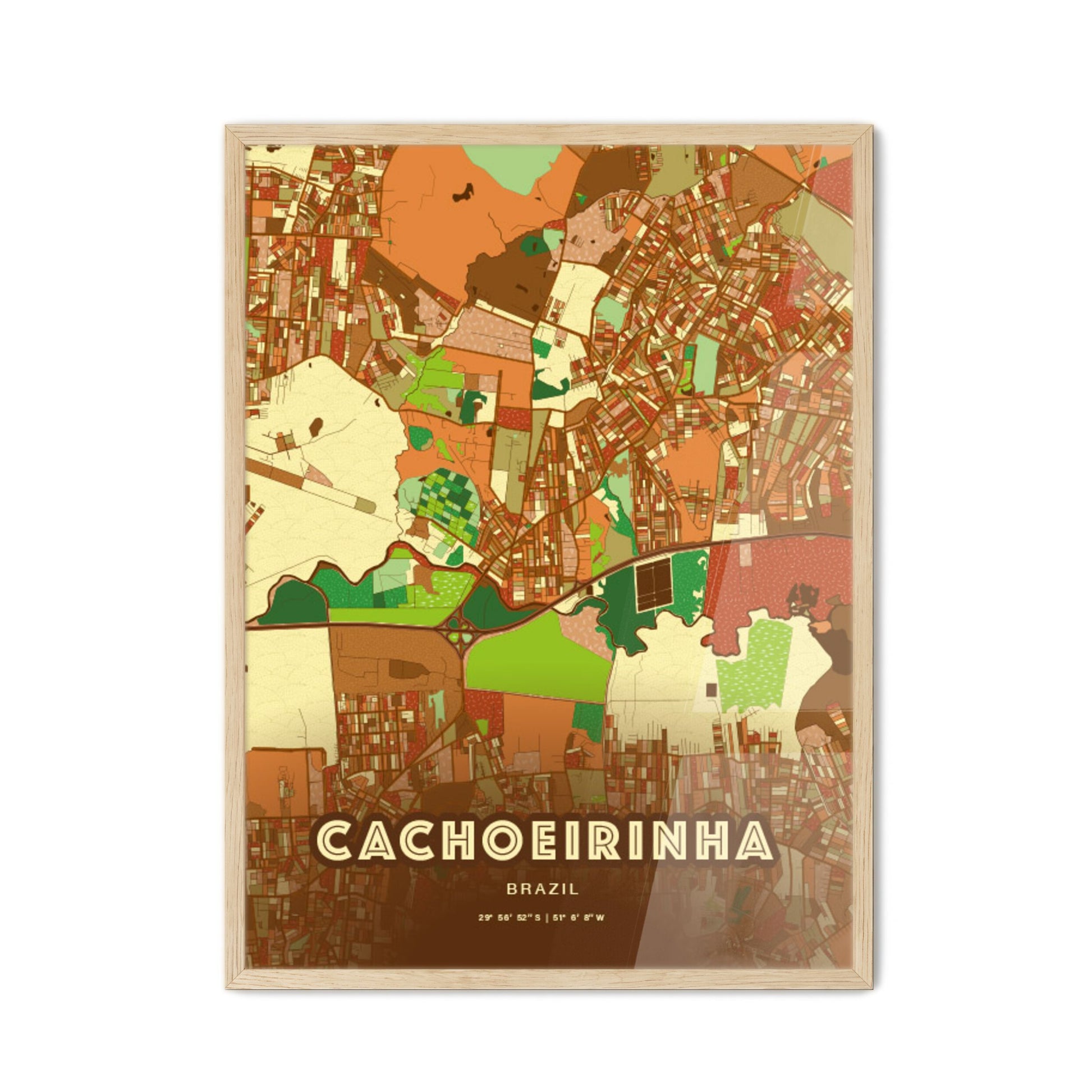 Colorful CACHOEIRINHA BRAZIL Fine Art Map Farmhouse