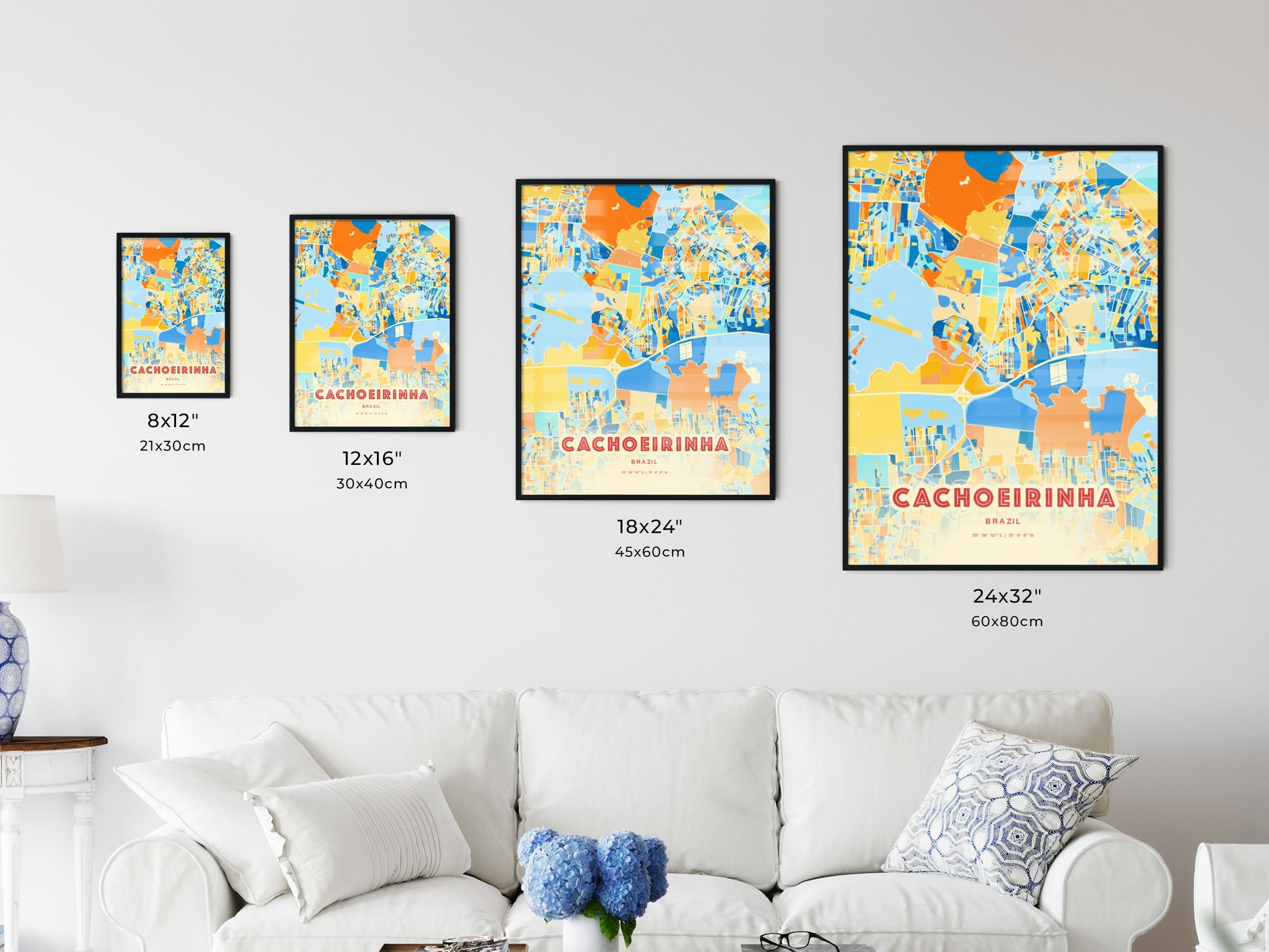 Colorful CACHOEIRINHA BRAZIL Fine Art Map Blue Orange