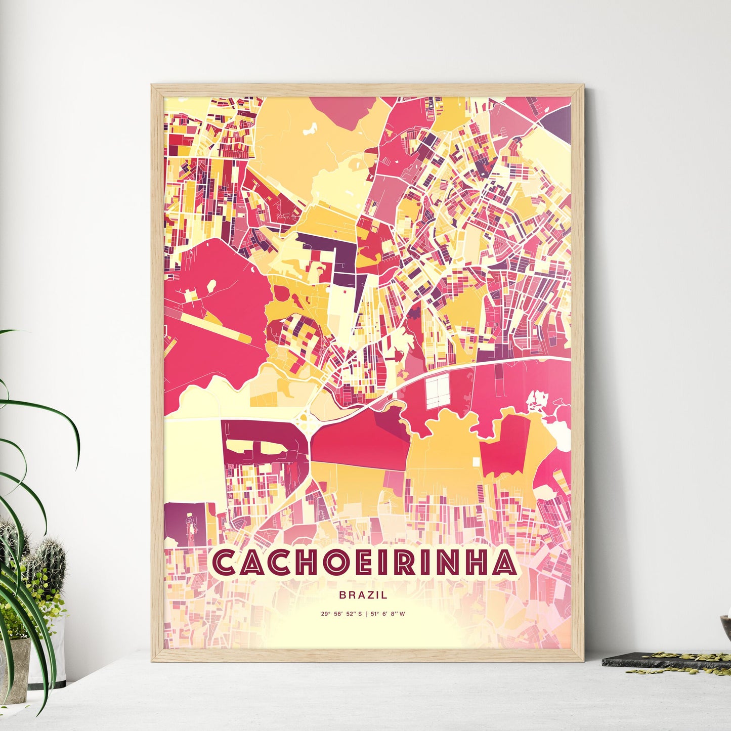 Colorful CACHOEIRINHA BRAZIL Fine Art Map Hot Red