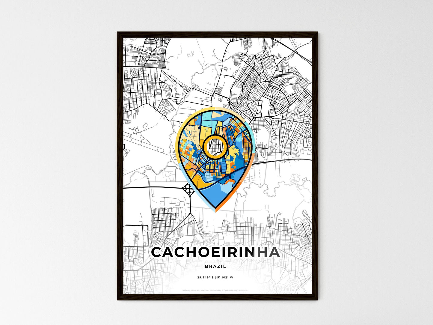 Cachoeirinha Brazil wedding art map with pointer icon