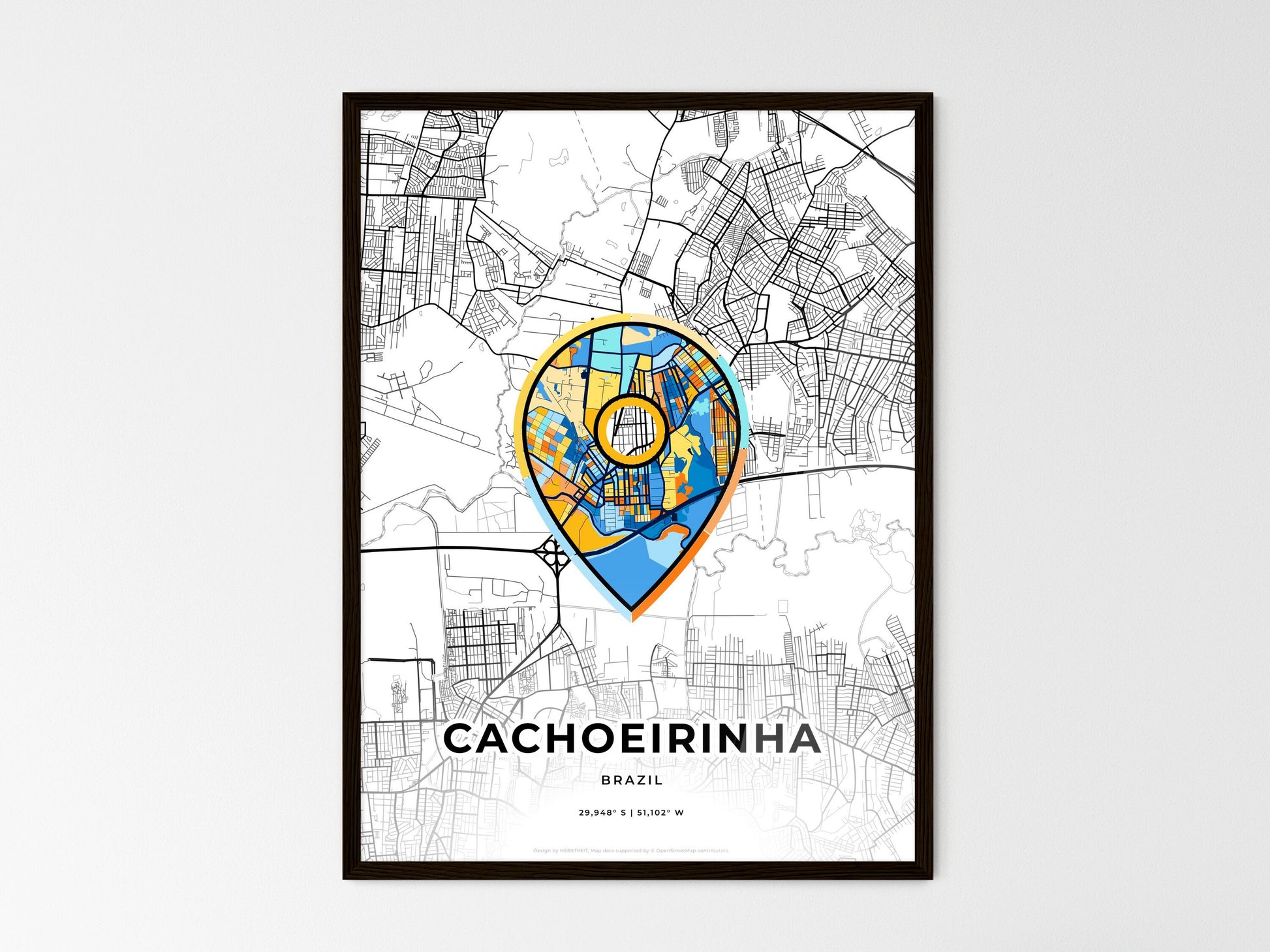 Cachoeirinha Brazil wedding art map with pointer icon