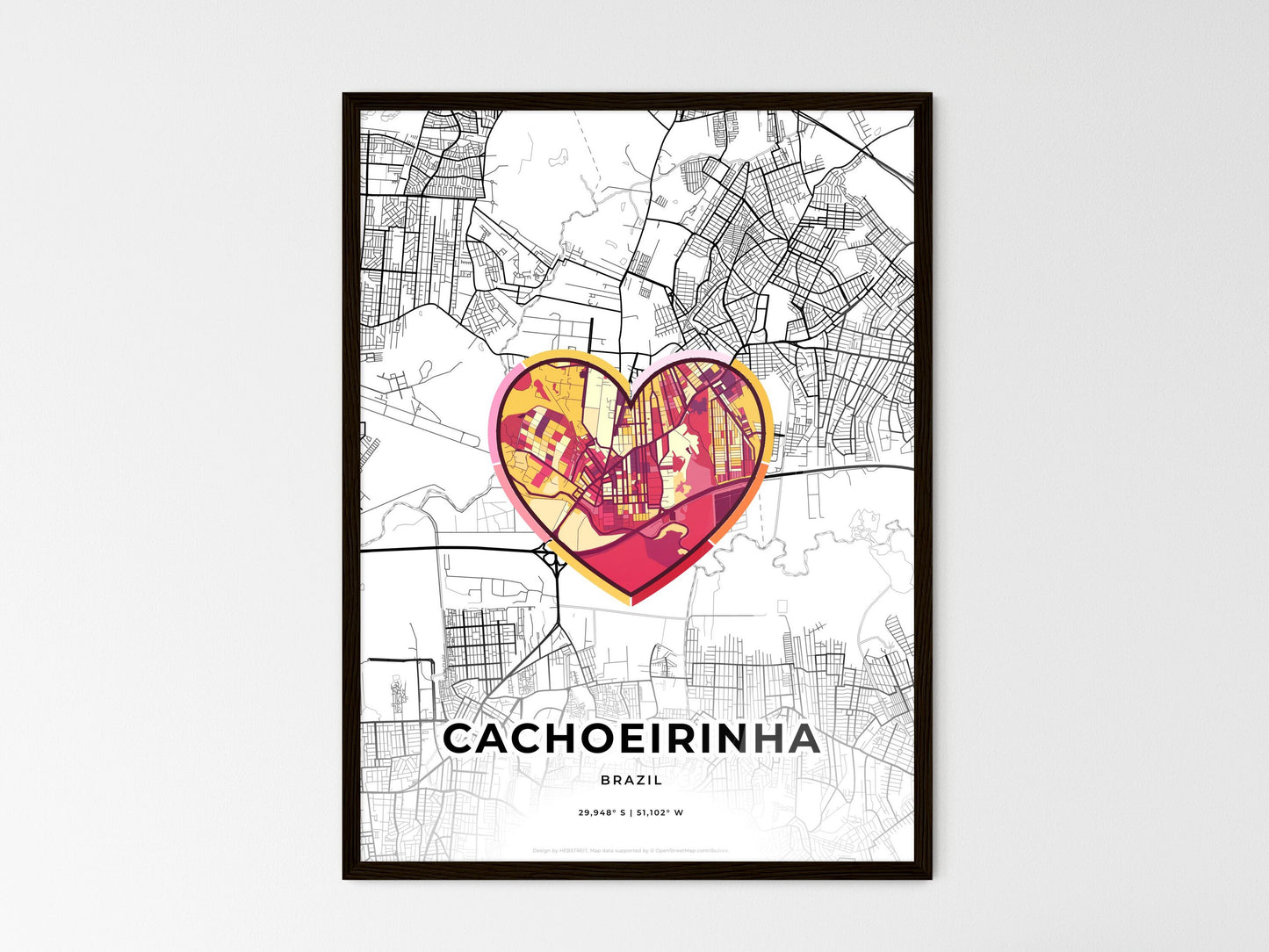 Cachoeirinha Brazil wedding art map with heart icon