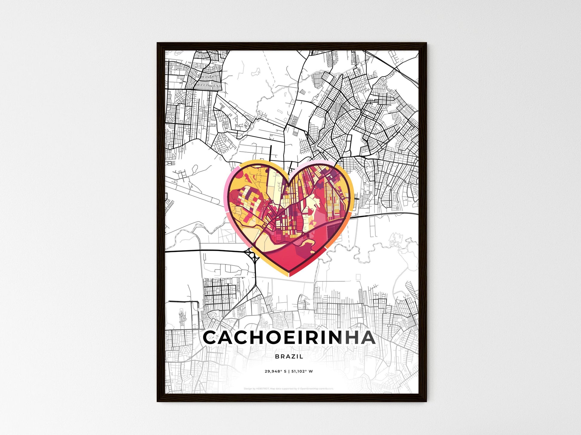Cachoeirinha Brazil wedding art map with heart icon