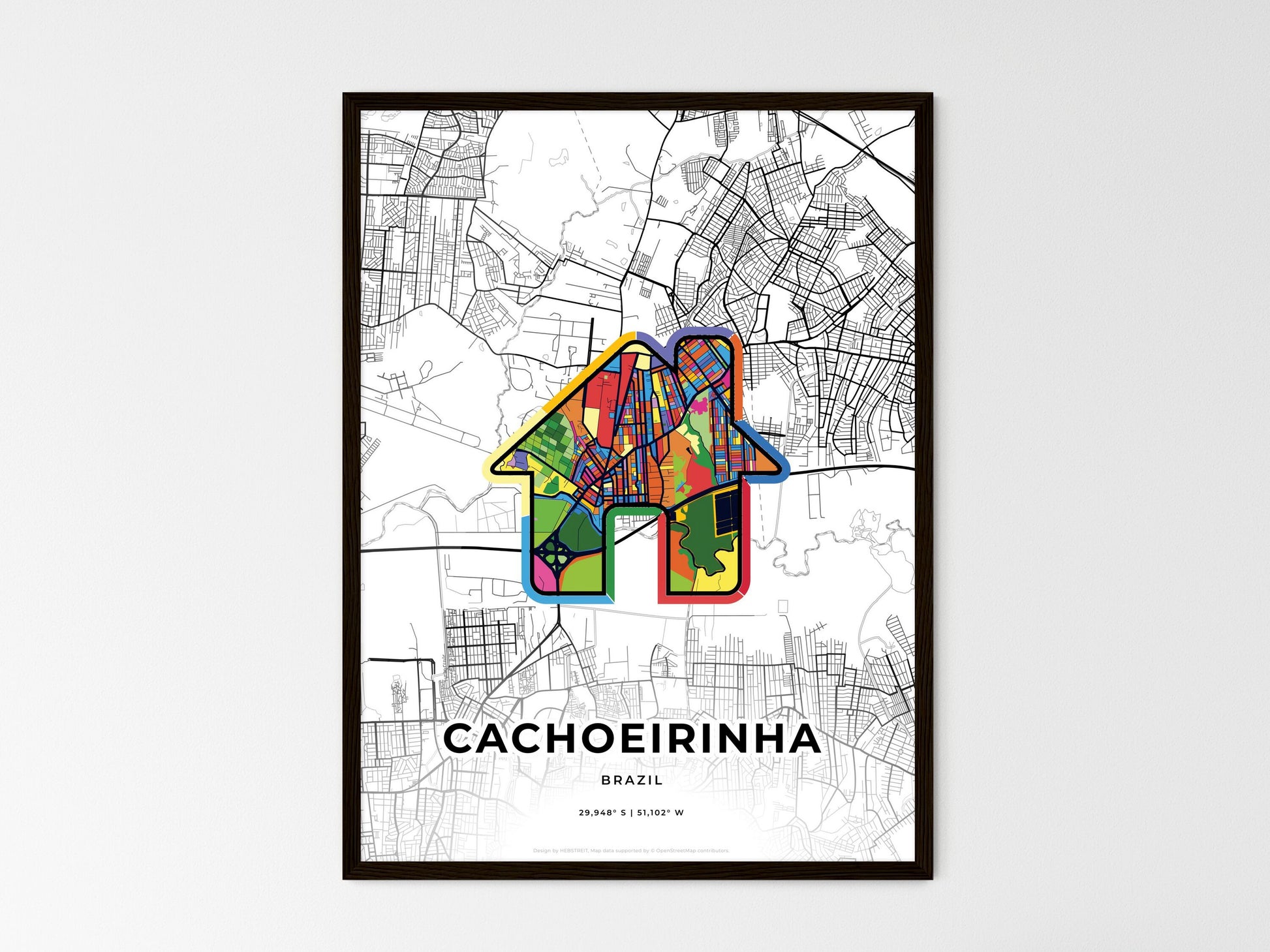 Cachoeirinha Brazil wedding art map with home icon