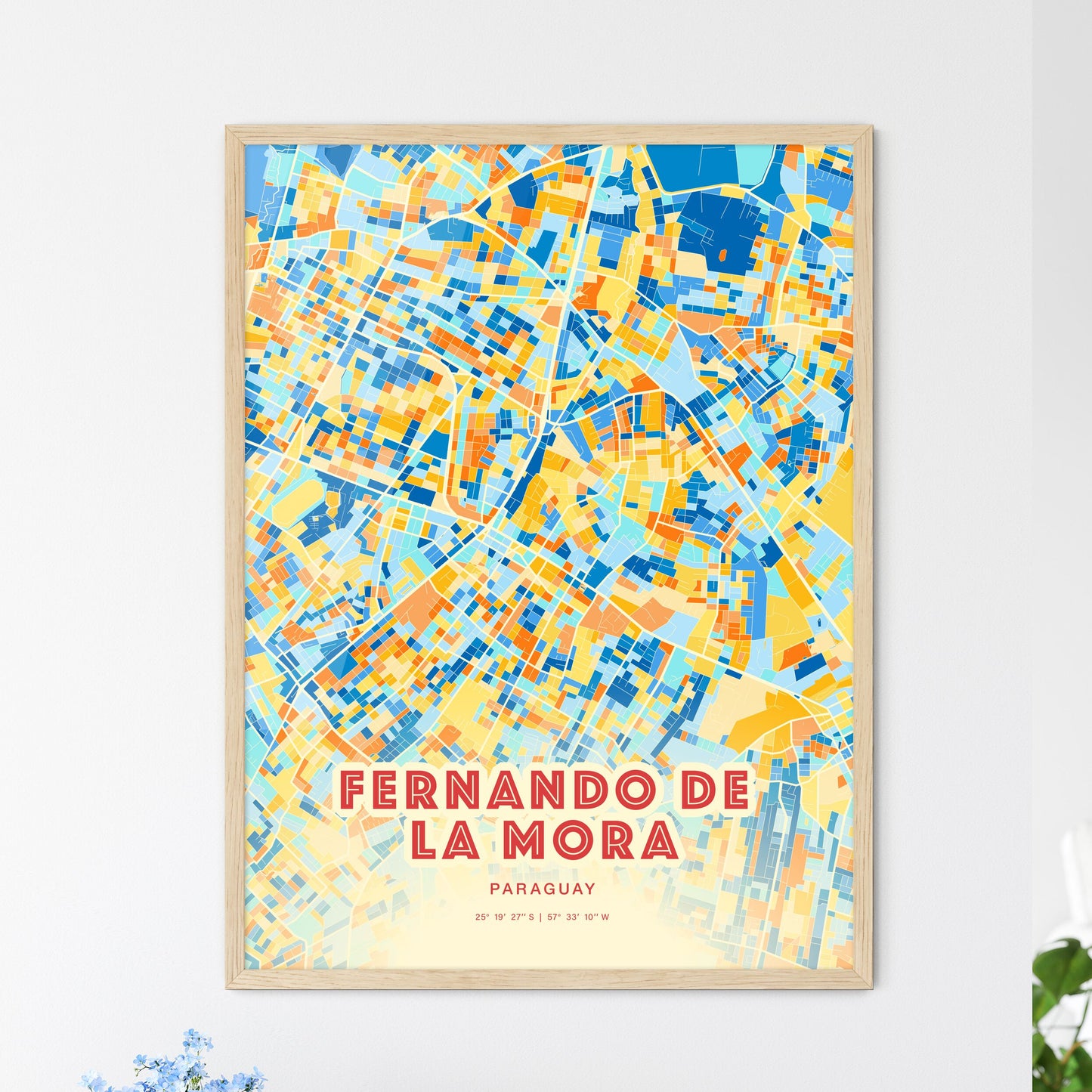 Colorful FERNANDO DE LA MORA PARAGUAY Fine Art Map Blue Orange