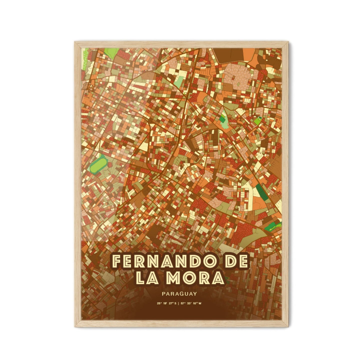 Colorful FERNANDO DE LA MORA PARAGUAY Fine Art Map Farmhouse