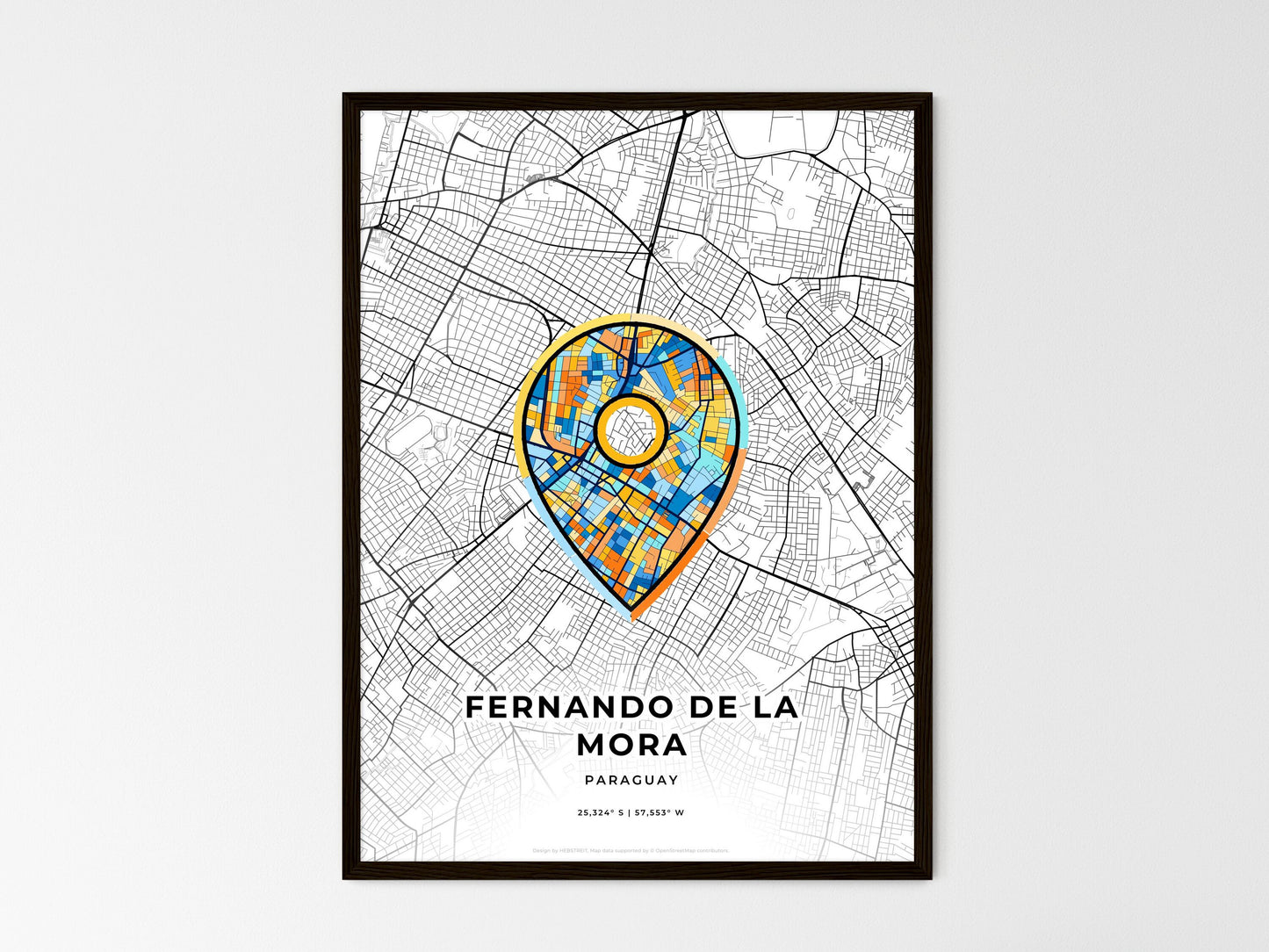 Fernando De La Mora Paraguay wedding art map with pointer icon
