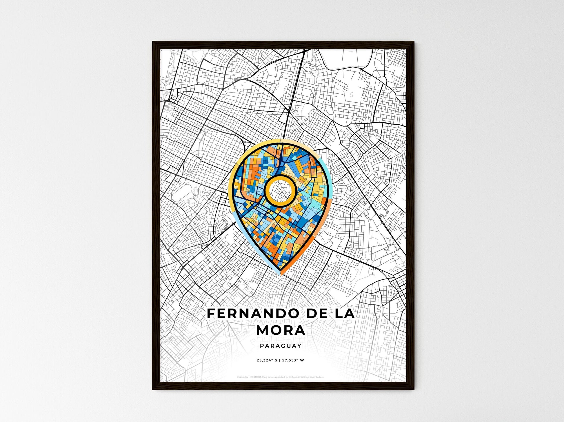 Fernando De La Mora Paraguay wedding art map with pointer icon