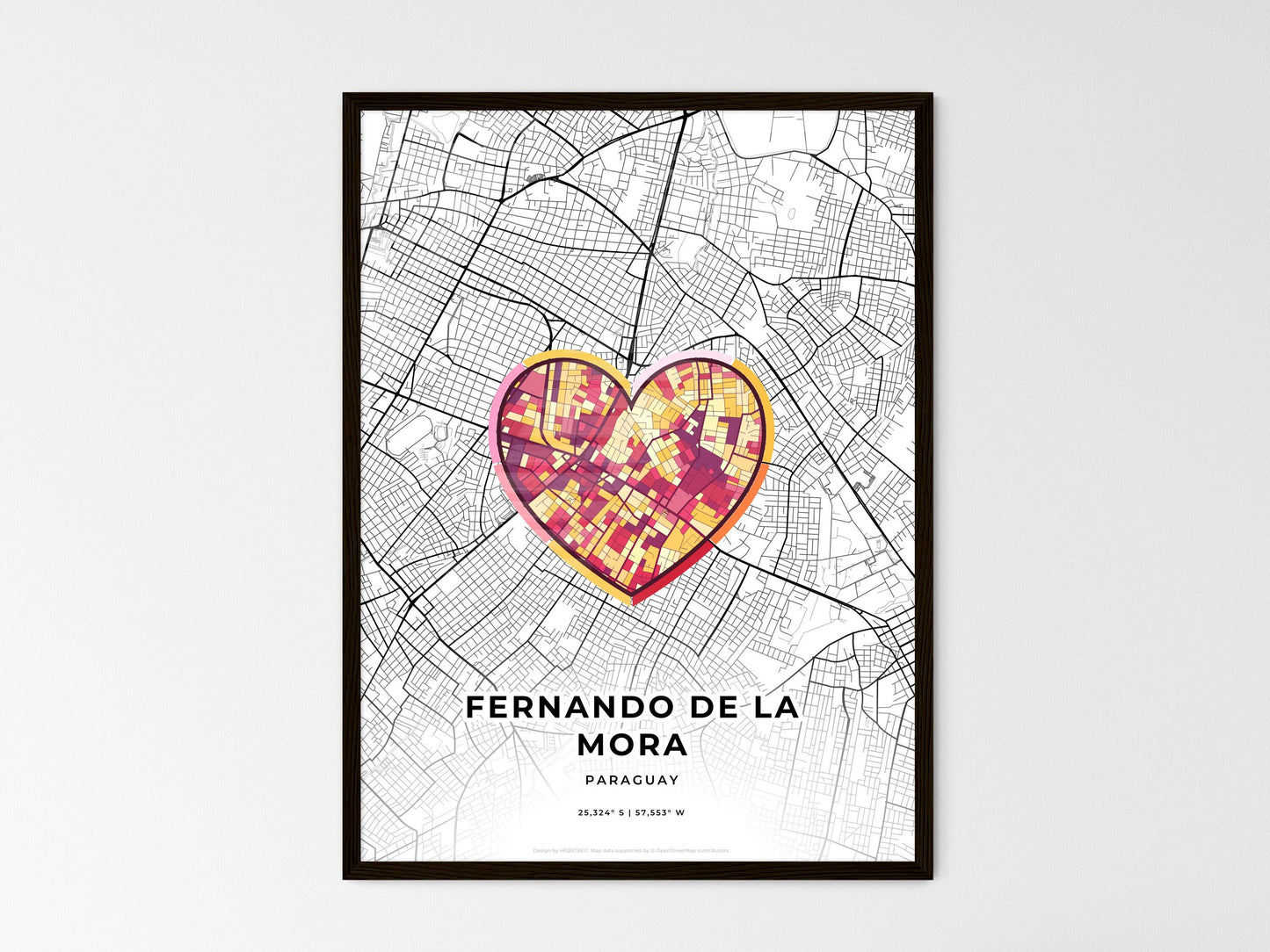 Fernando De La Mora Paraguay wedding art map with heart icon