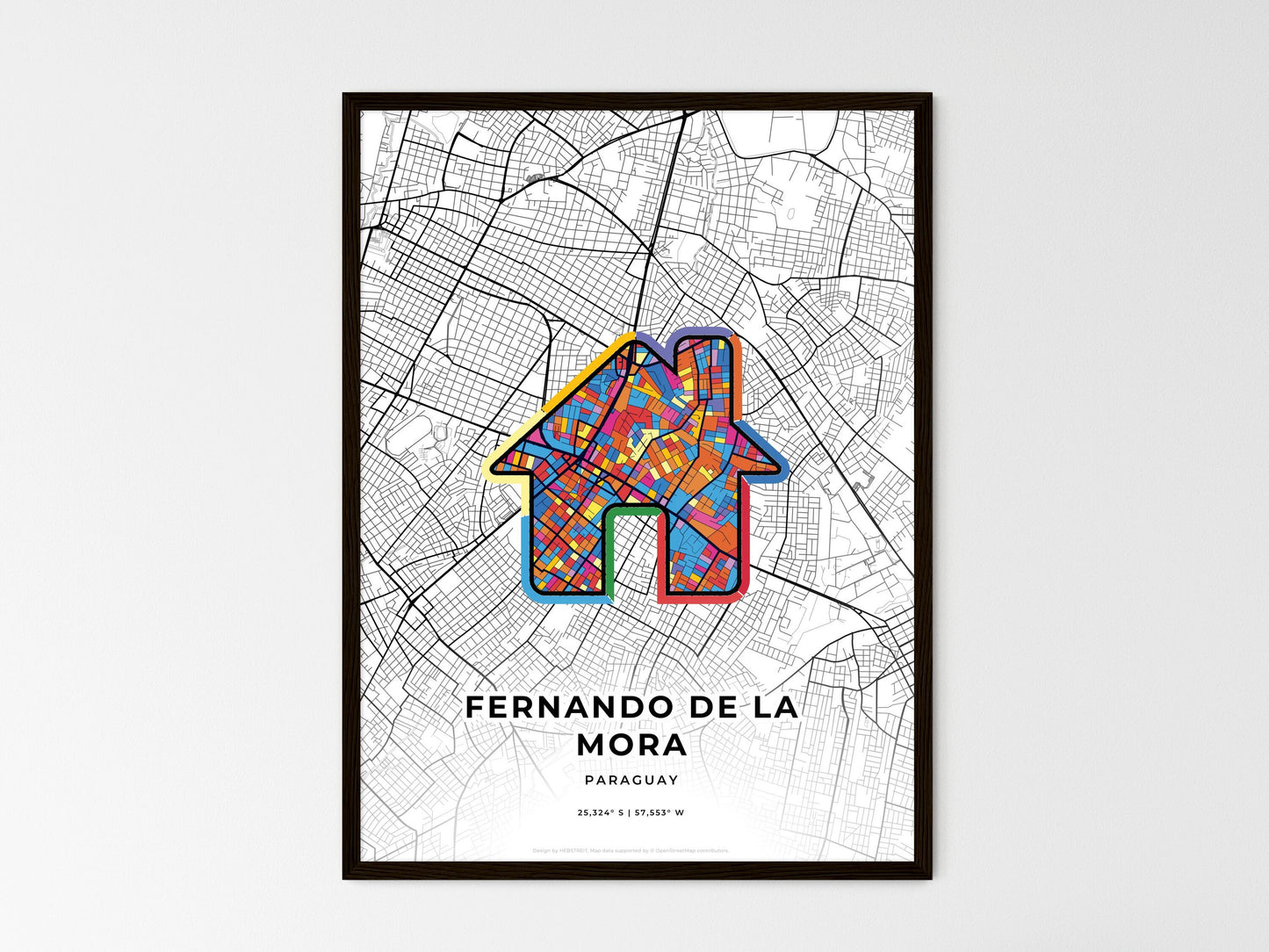 Fernando De La Mora Paraguay wedding art map with home icon