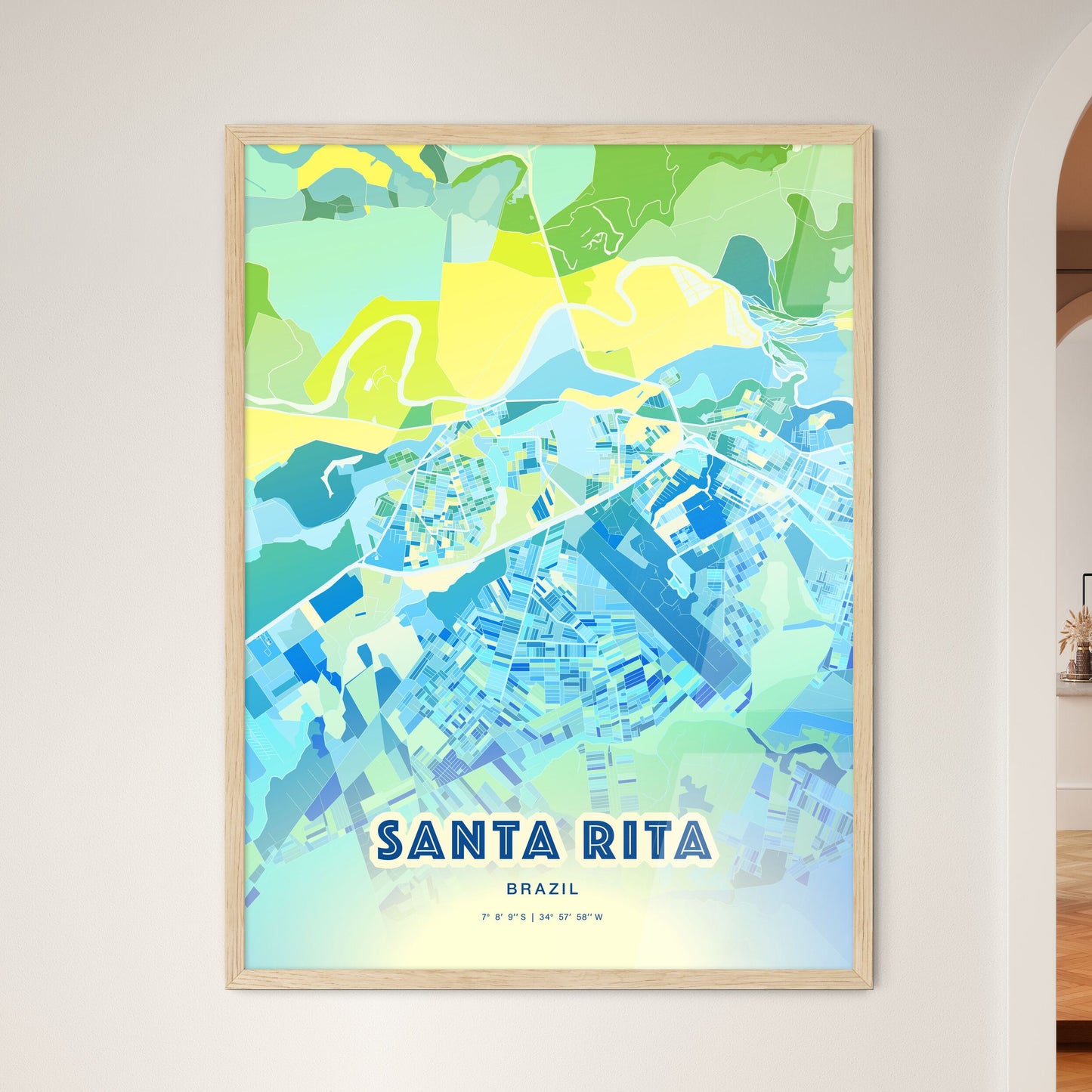 Colorful SANTA RITA BRAZIL Fine Art Map Cool Blue