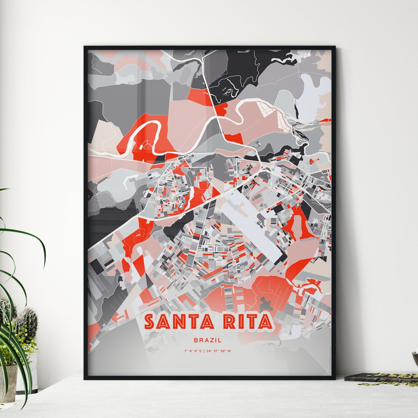 Colorful SANTA RITA BRAZIL Fine Art Map Modern