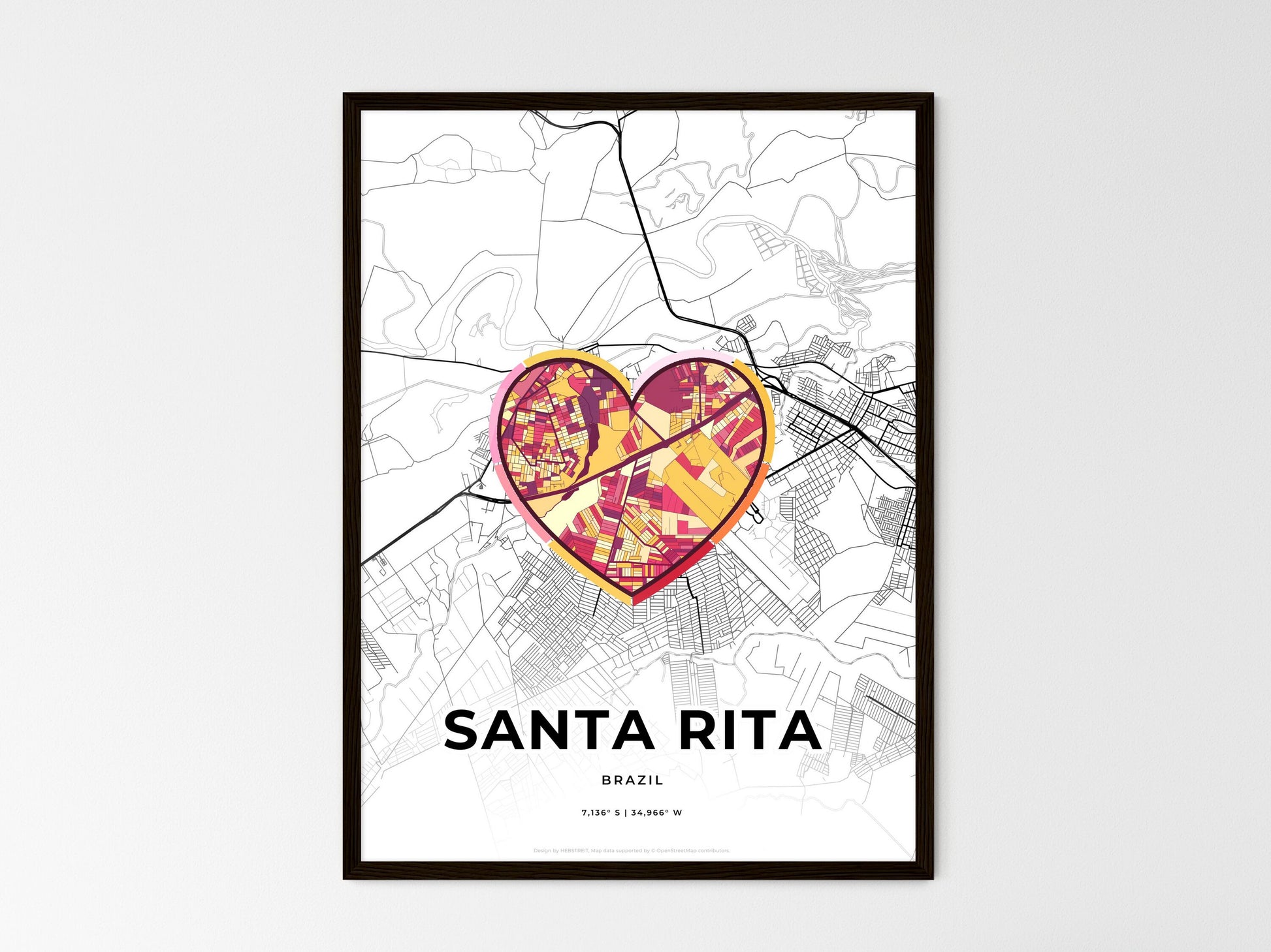 Santa Rita Brazil wedding art map with heart icon