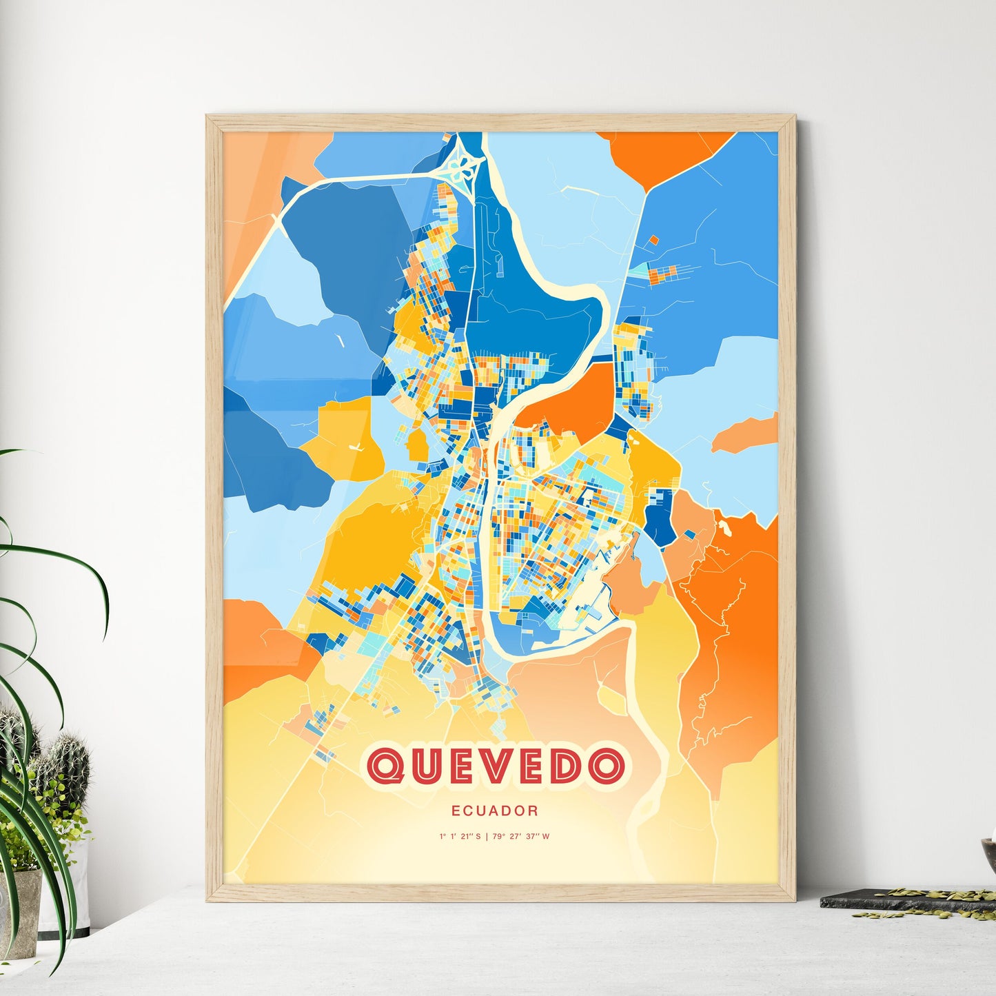 Colorful QUEVEDO ECUADOR Fine Art Map Blue Orange