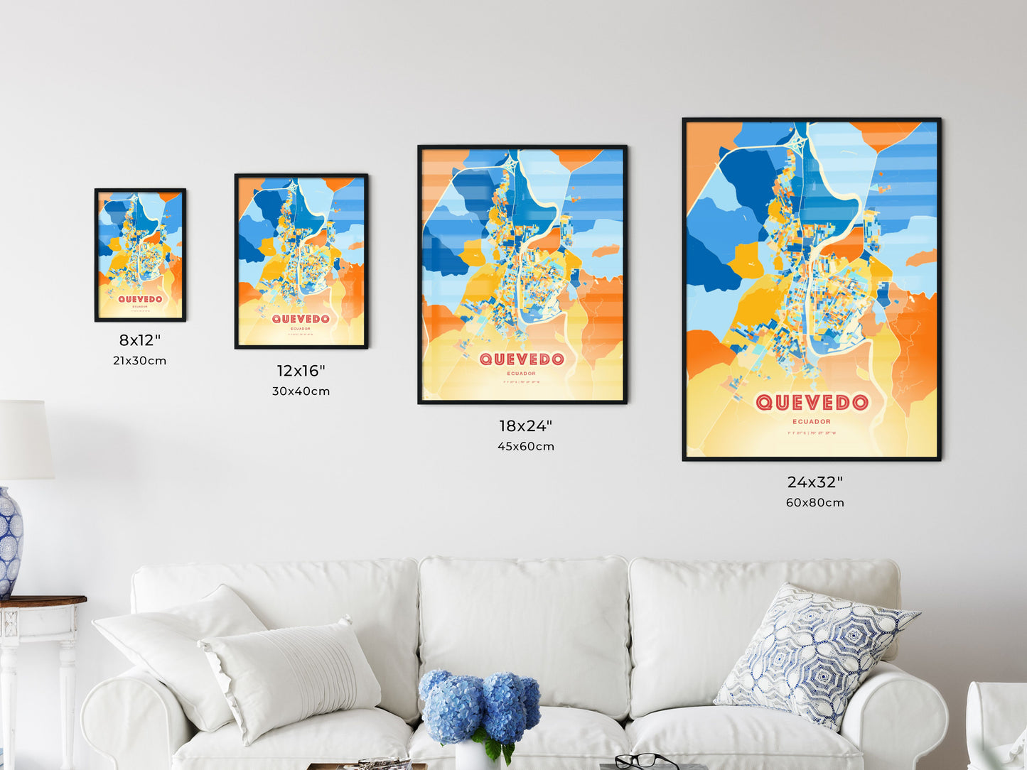 Colorful QUEVEDO ECUADOR Fine Art Map Blue Orange