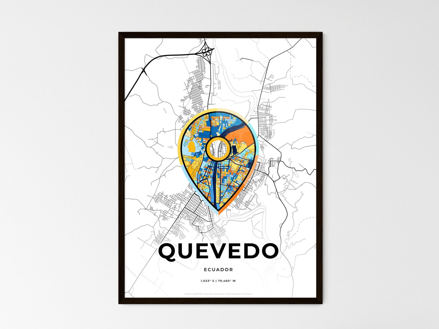 Quevedo Ecuador wedding art map with pointer icon