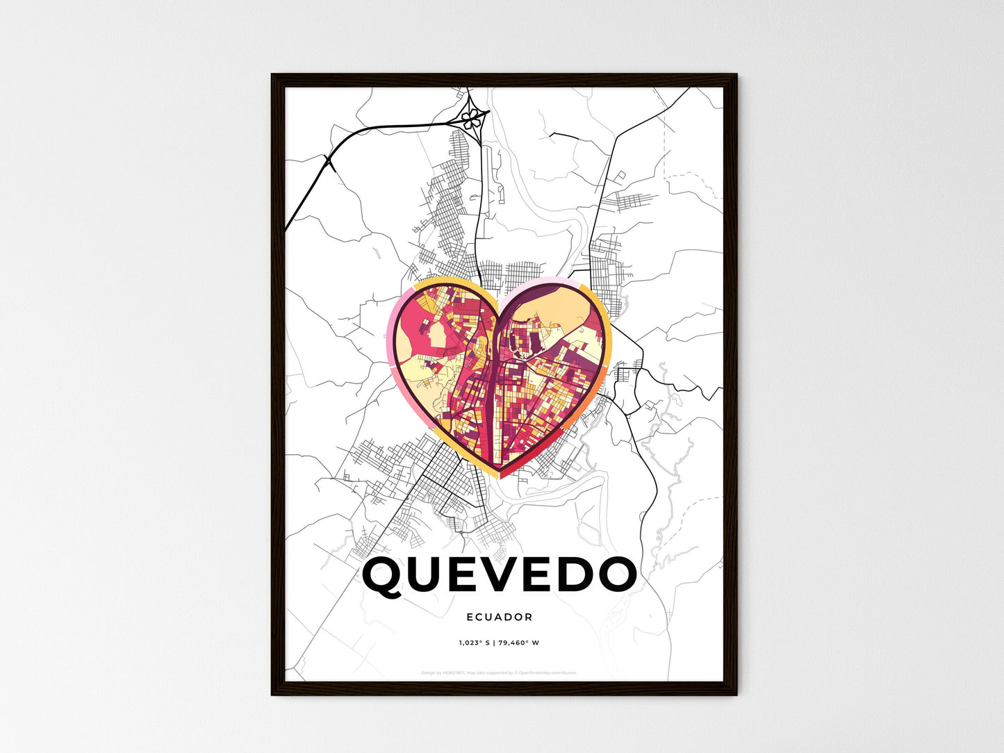 Quevedo Ecuador wedding art map with heart icon