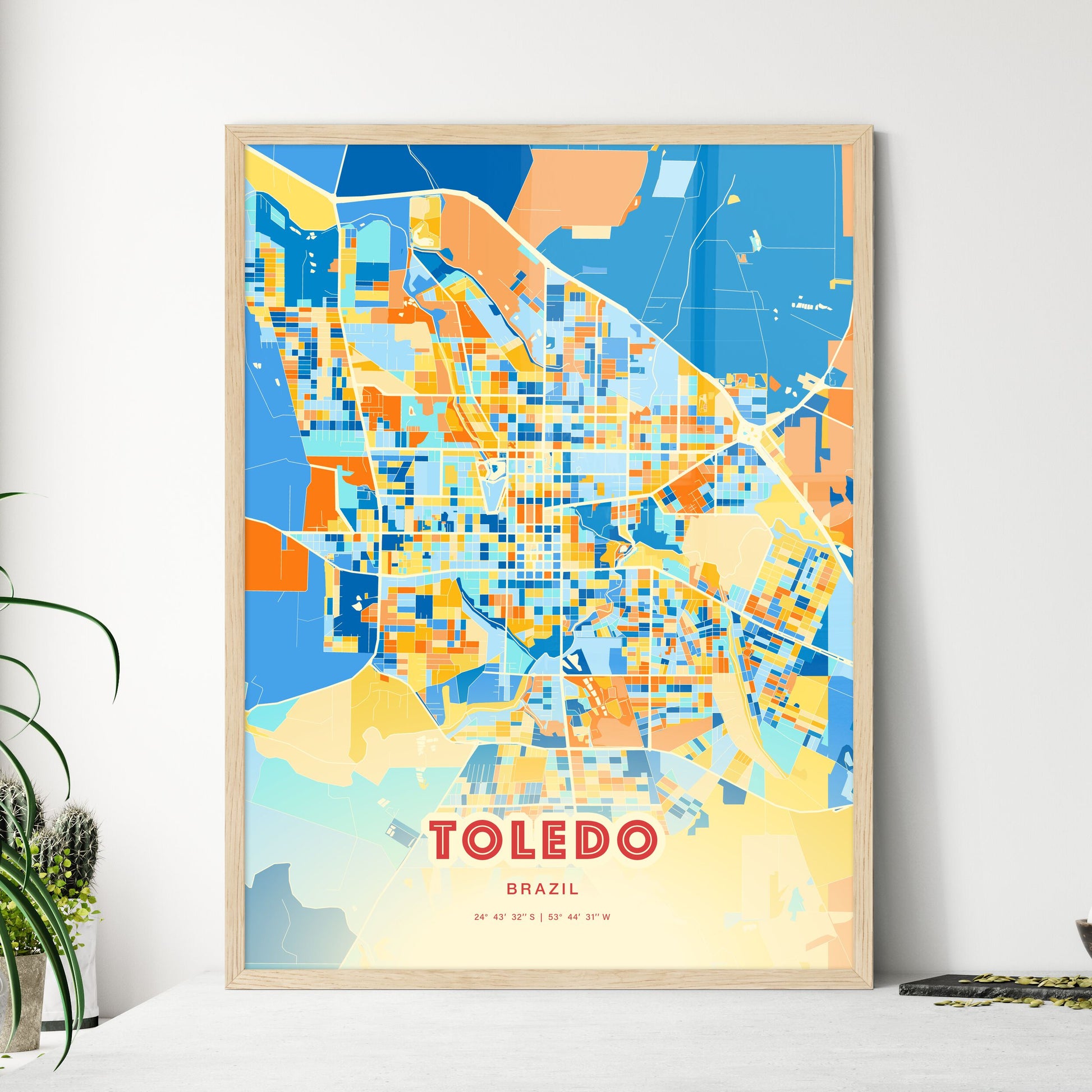 Colorful TOLEDO BRAZIL Fine Art Map Blue Orange