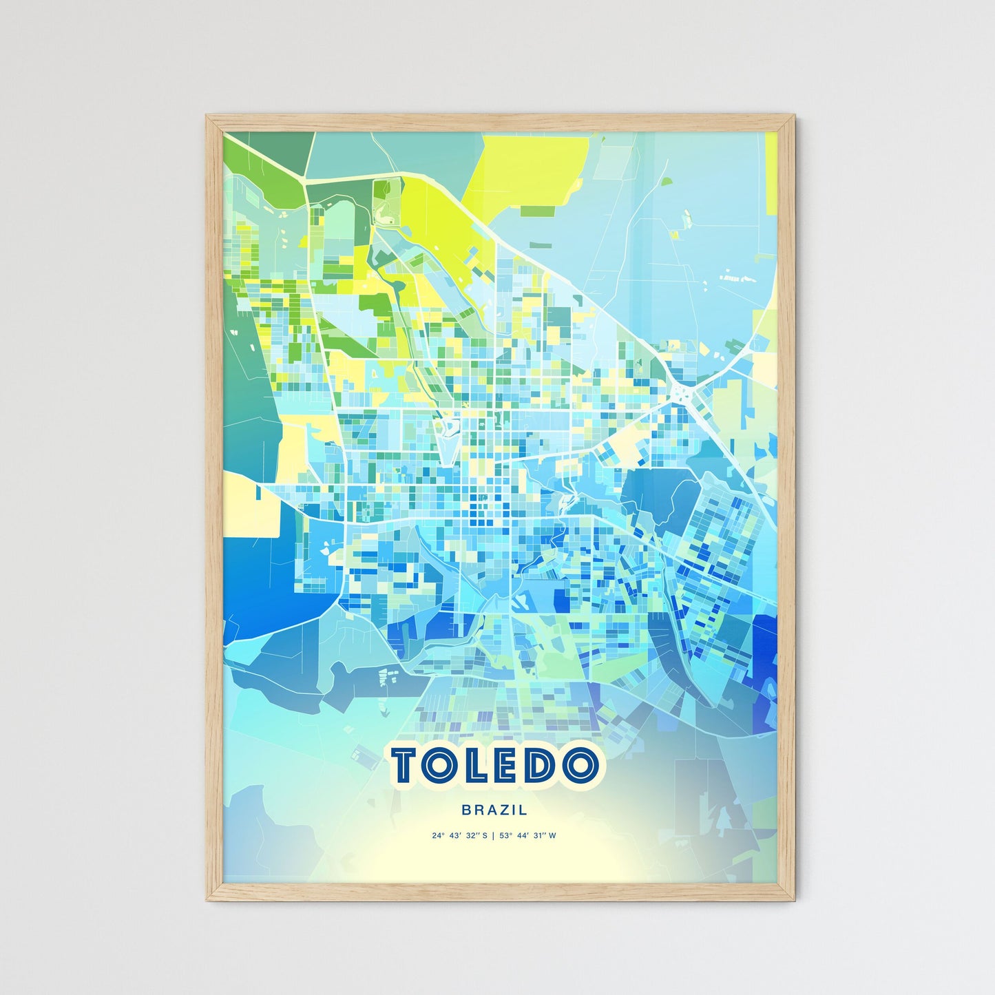 Colorful TOLEDO BRAZIL Fine Art Map Cool Blue