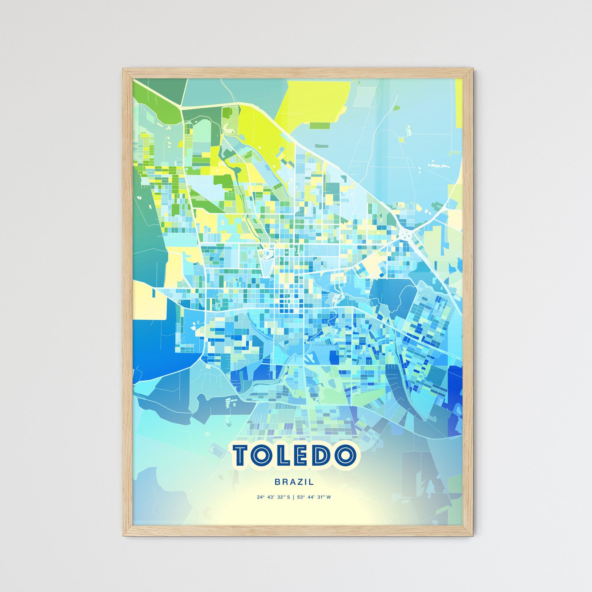 Colorful TOLEDO BRAZIL Fine Art Map Cool Blue