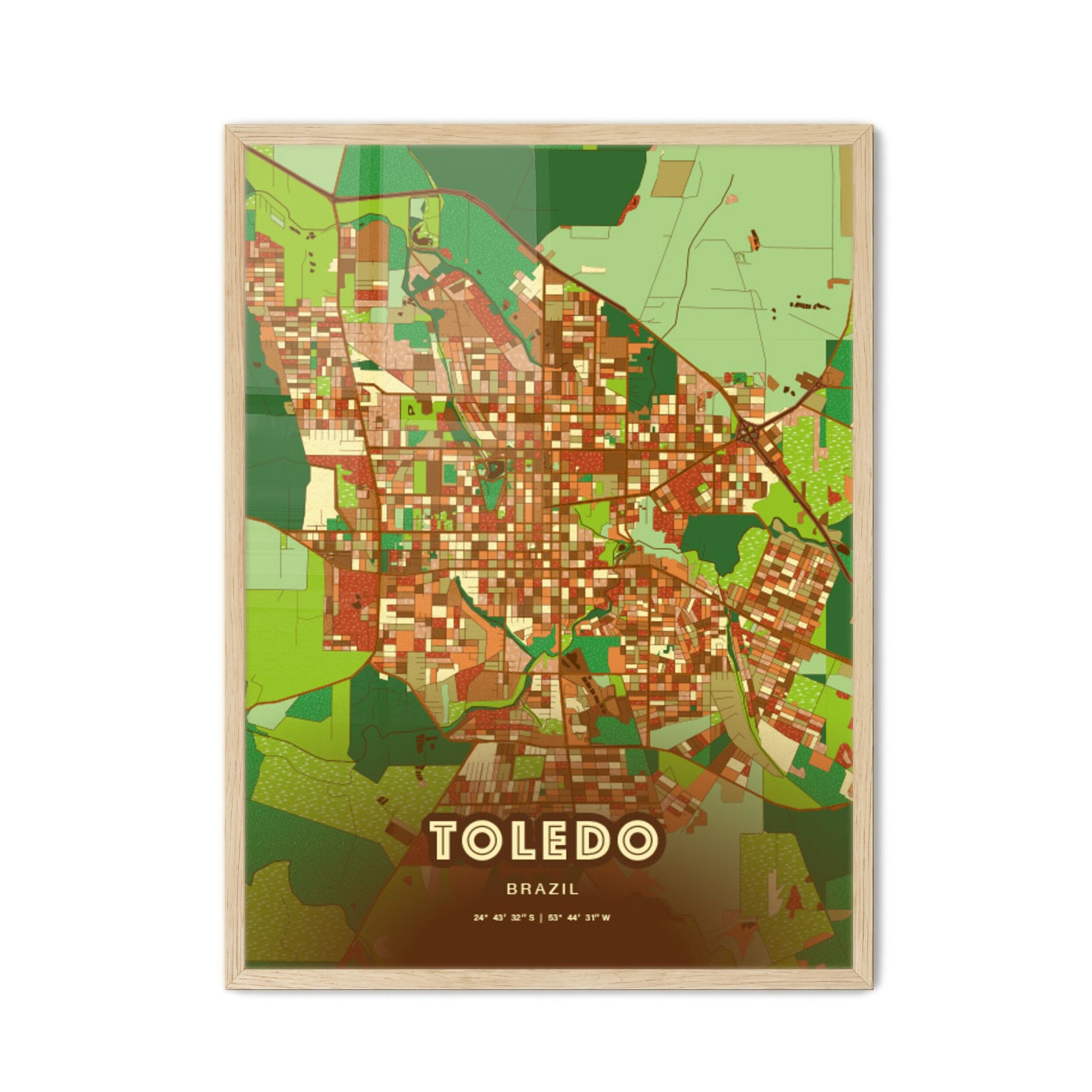 Colorful TOLEDO BRAZIL Fine Art Map Farmhouse