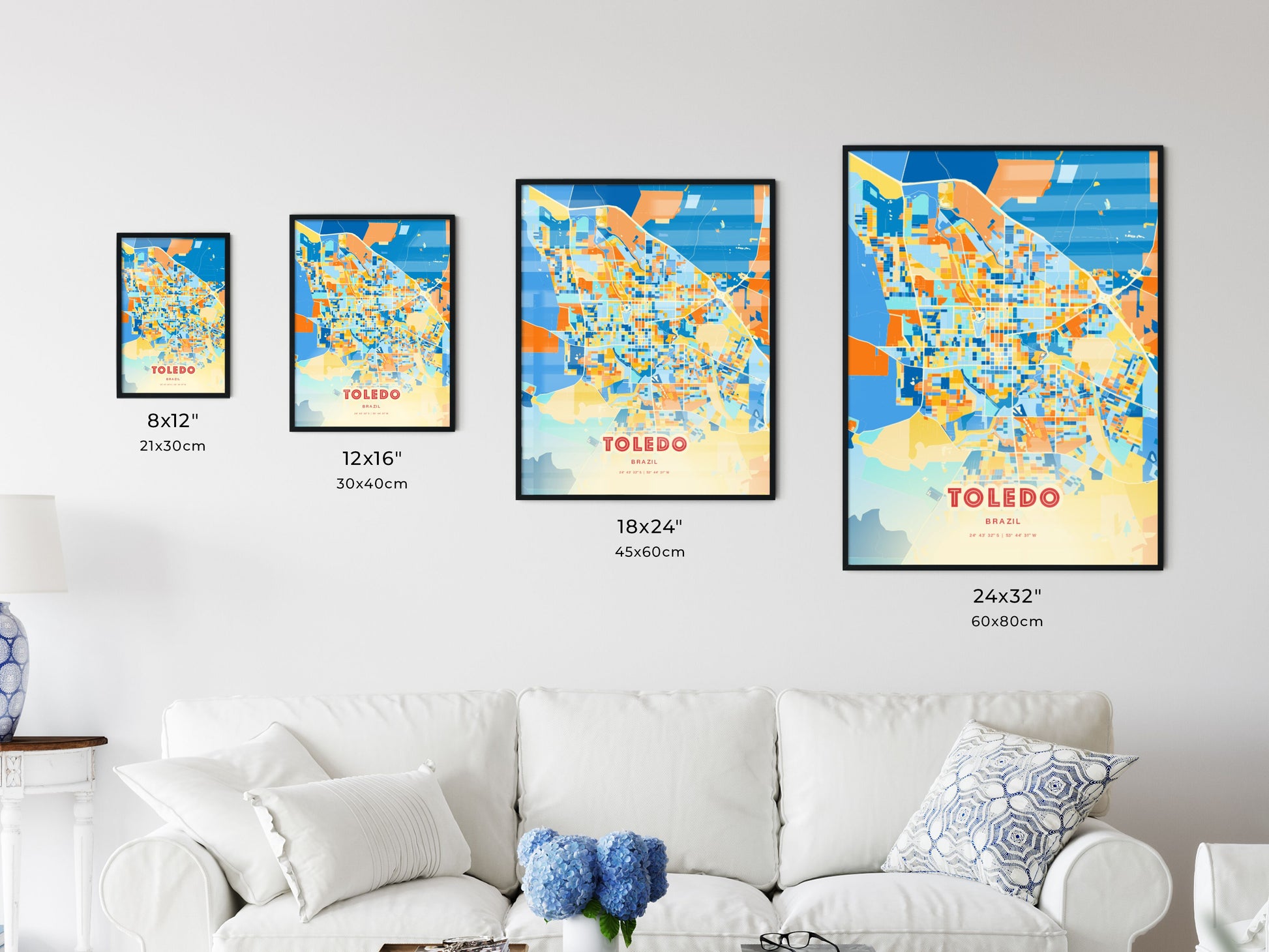 Colorful TOLEDO BRAZIL Fine Art Map Blue Orange