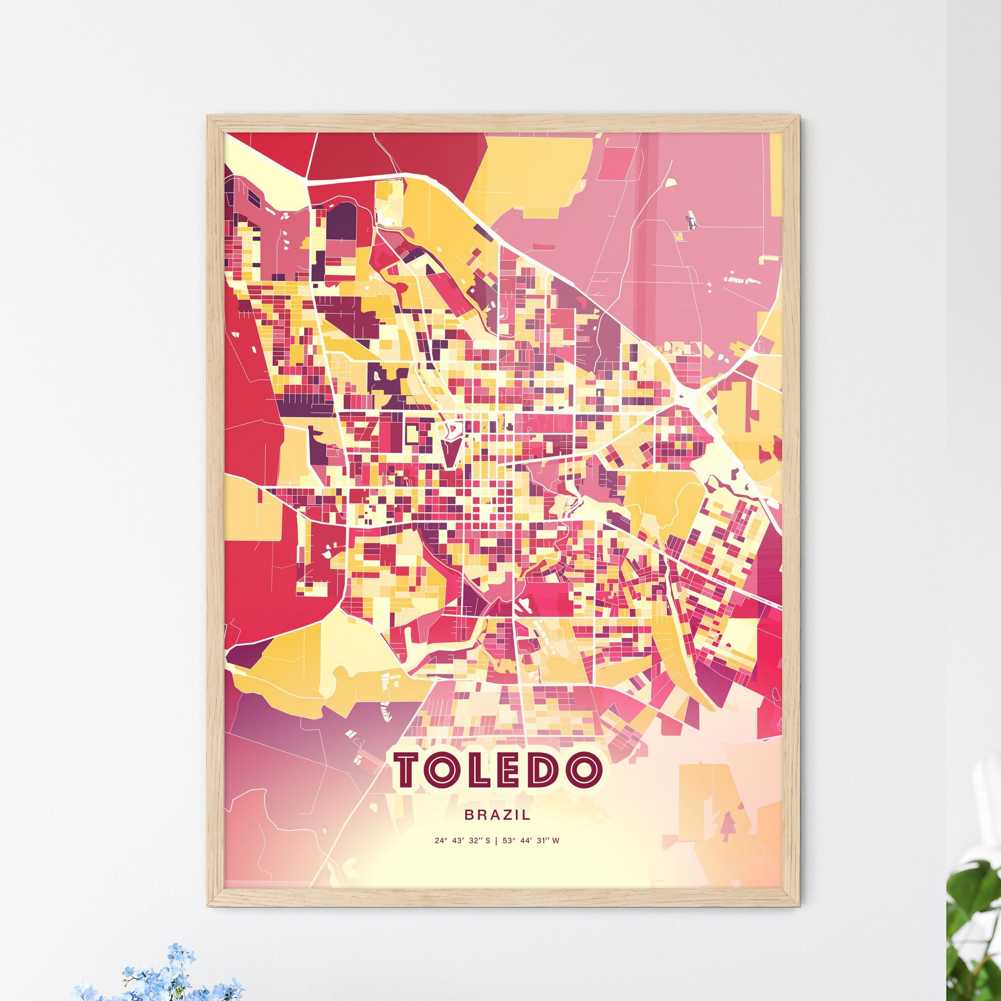 Colorful TOLEDO BRAZIL Fine Art Map Hot Red