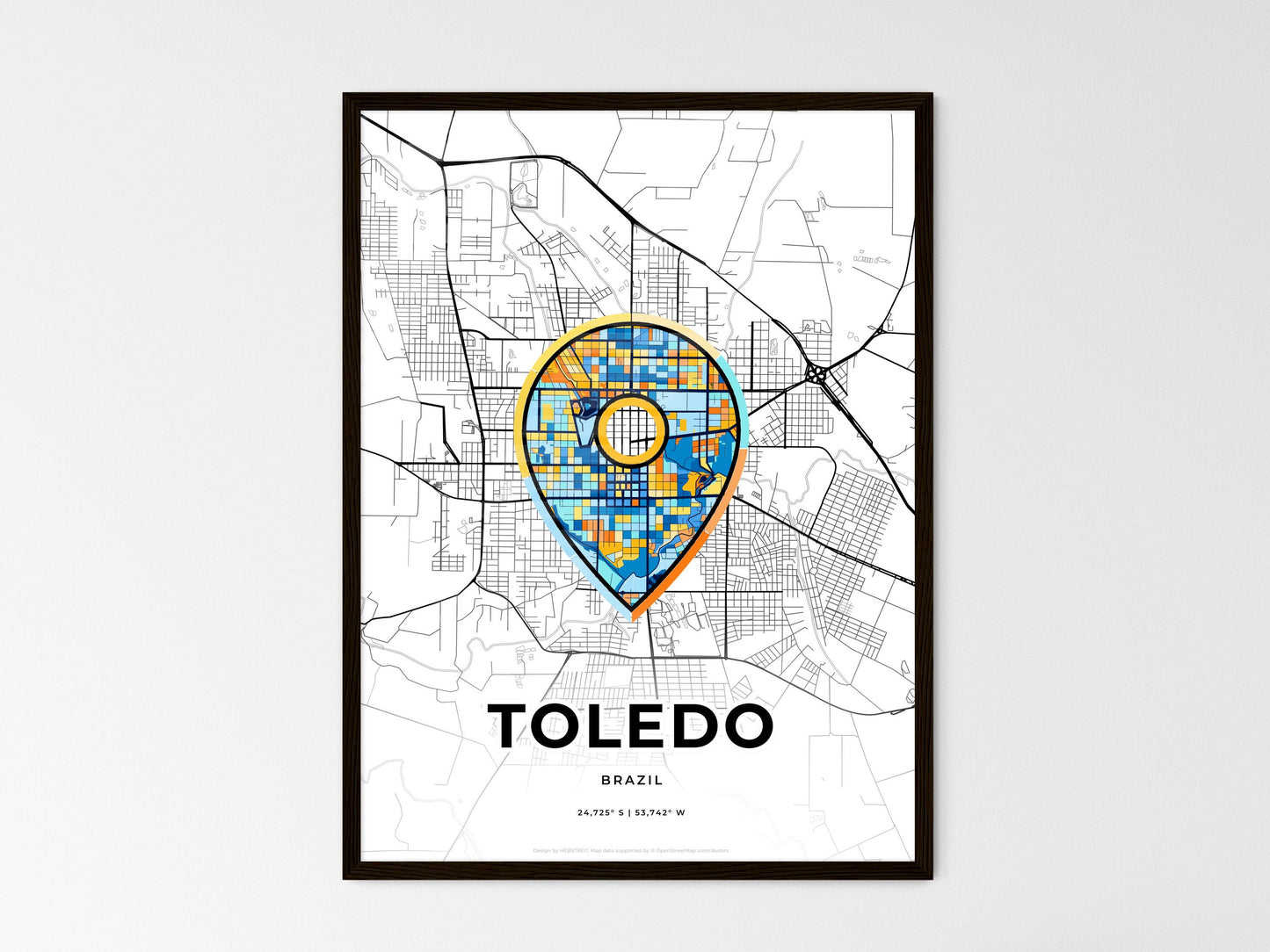 TOLEDO BRAZIL minimal art map with a colorful icon. Where it all began, Couple map gift. Style 1