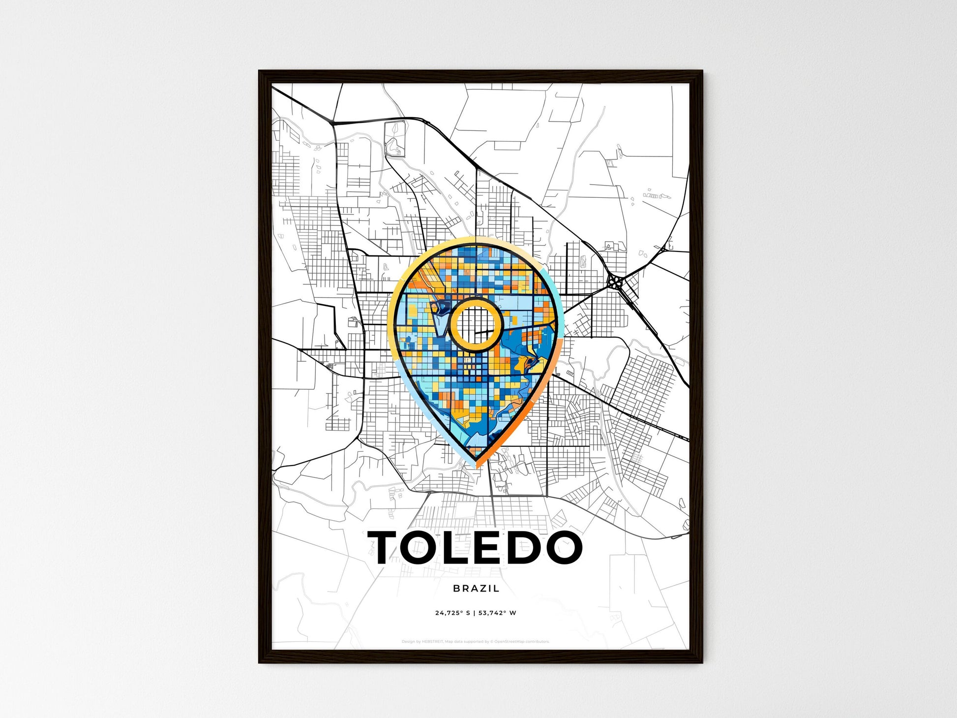 Toledo Brazil wedding art map with pointer icon