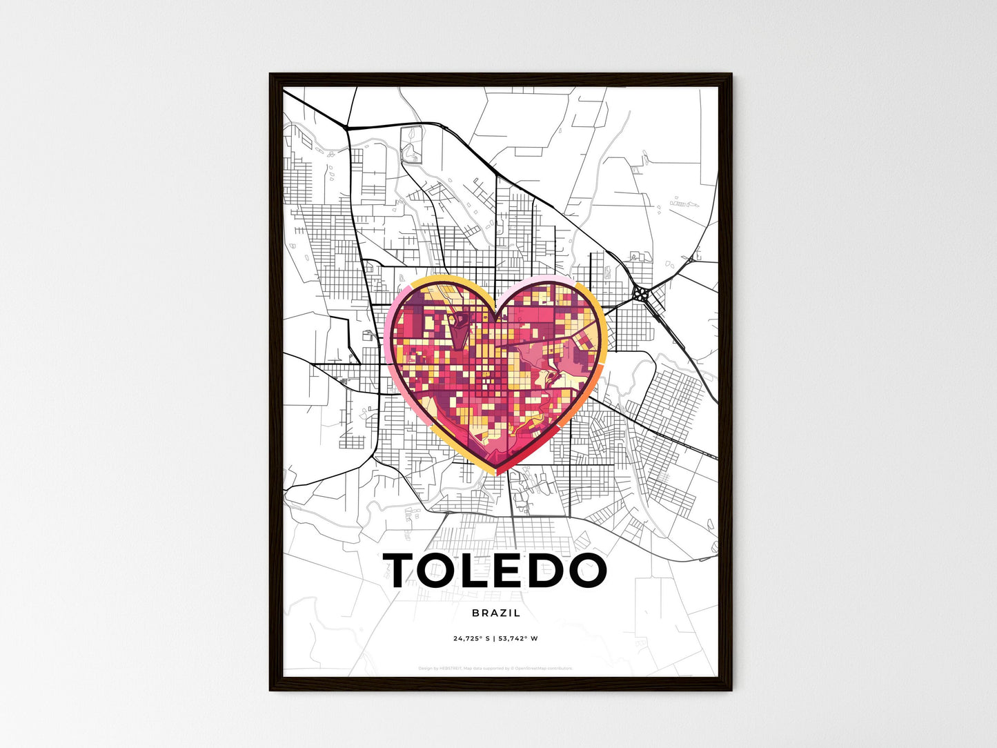 TOLEDO BRAZIL minimal art map with a colorful icon. Where it all began, Couple map gift. Style 2
